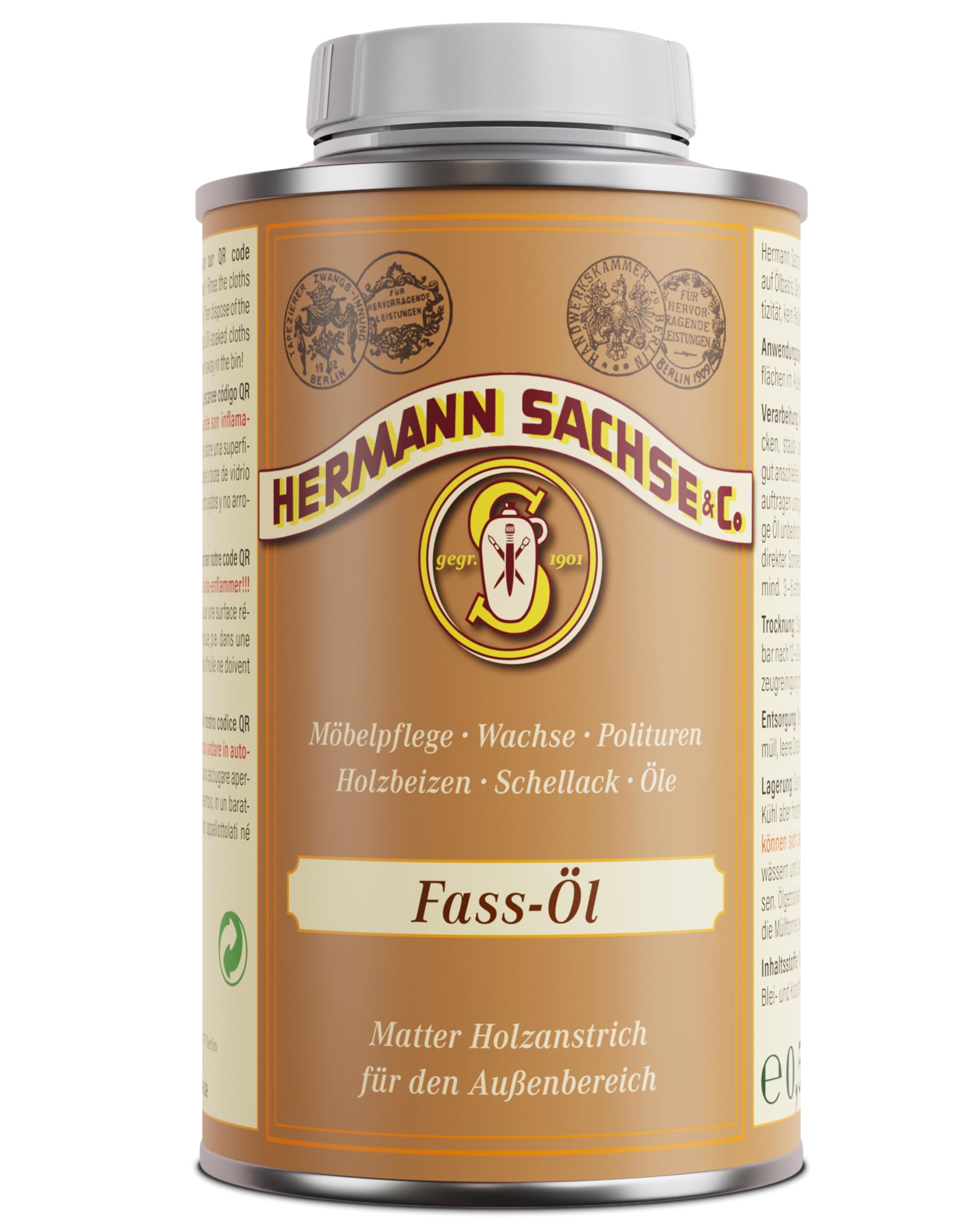 Hermann Sachse Fassöl- und Holzanstrich farblos - 0,5 Liter - Effektiver Holzschutz für Holzfässer - Witterungsbeständiges, Mattes Holzöl - Langanhaltende Pflege für den Außenbereich