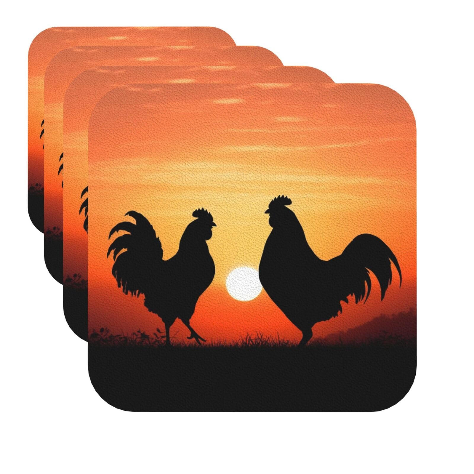 Drink Coasters Set of 4 Quick-Dry Leather Coaster Animal Chickens Coasters for Drinks Coffee Cup Mat Tabletop Protection Heat Resistant Coaster for Kitchen Bar Office Home Decor