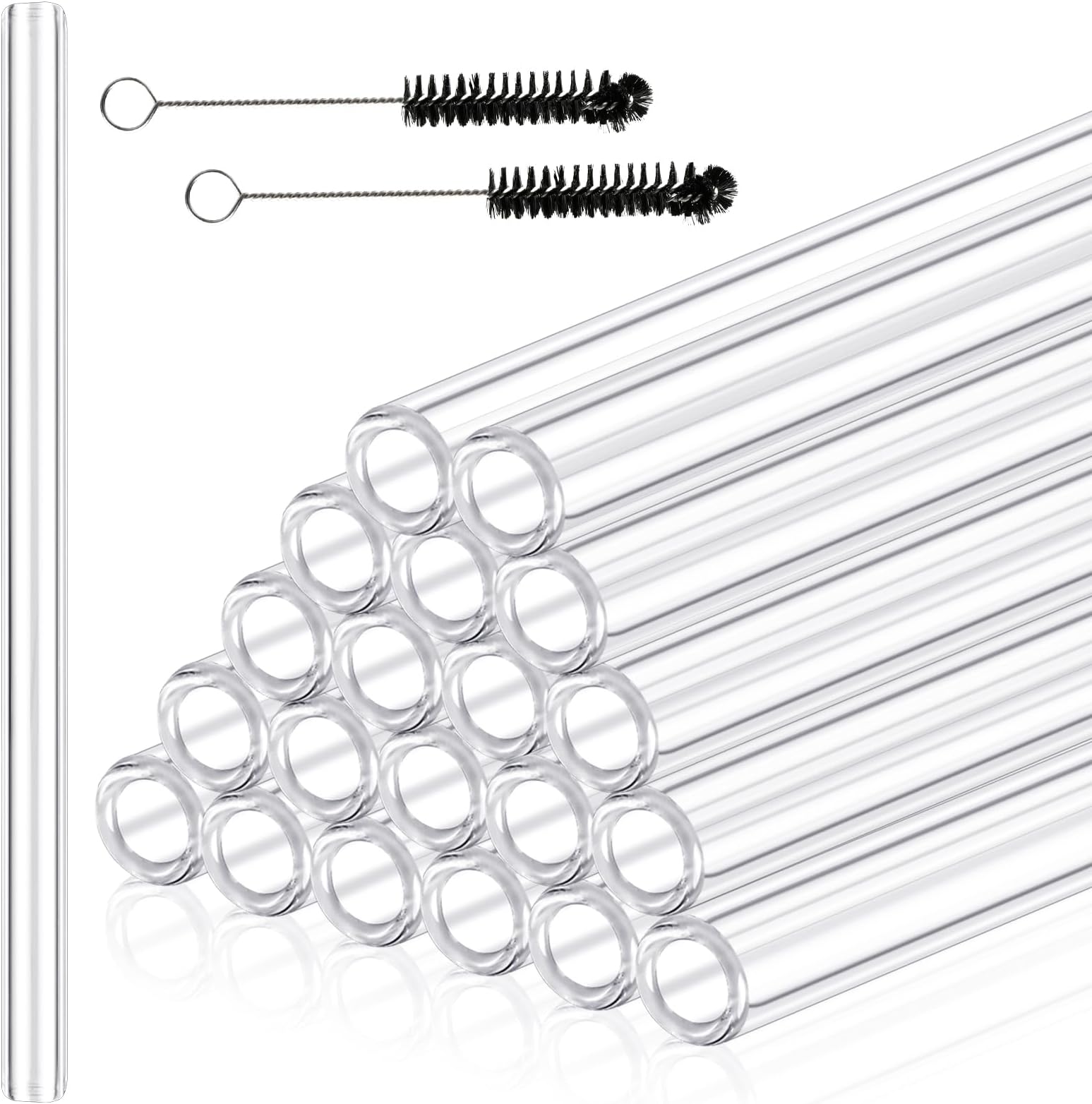 20 Pieces 12 Inches Long Clear Glass Tubes for Art DIY, 12mm OD 8mm ID 2mm Thick Wall Glass Borosilicate Blowing Tubing with 2 Cleaning Brush