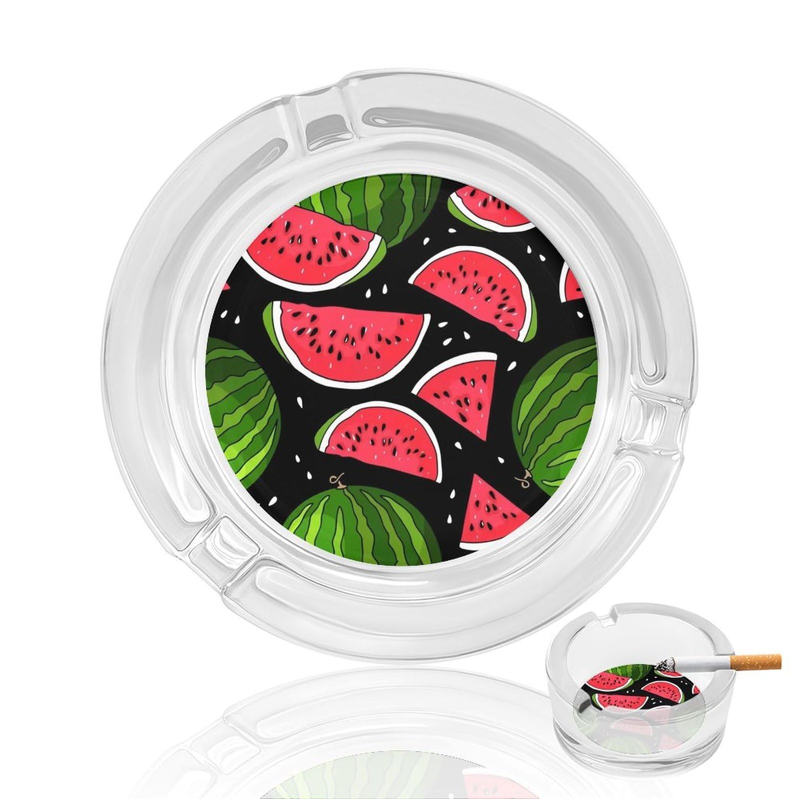Watermelon Glass Ashtray 3.3 Inch Round Cigarette Ash Holder with 4 Grooves for Home Office Outdoor One Size