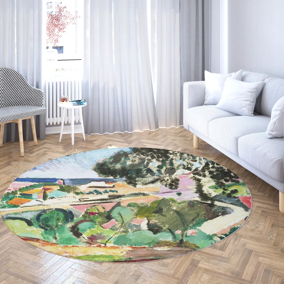 Tapis rond antidérapant et lavable pour sécuriser et décorer le salon
