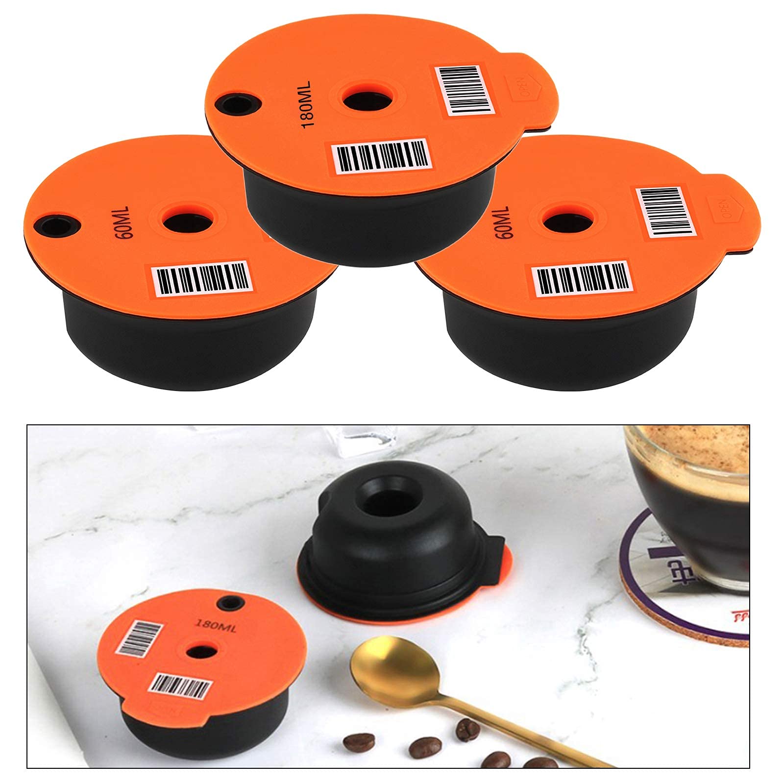 Cápsulas de café de plástico reutilizables recargables para Bosch Tassimo, hogar, oficina, cafetería (2 unidades de 60 ml + 180 ml)