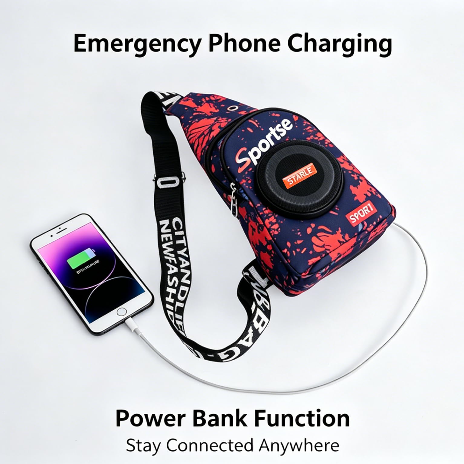 JACKLY Kabelloser Lautsprecher-Rucksack mit LED-Sicherheitslicht und Powerbank, wasserdicht, Radfahren, Wandern, Tagesrucksack, Schwarz, Small, Sportlich