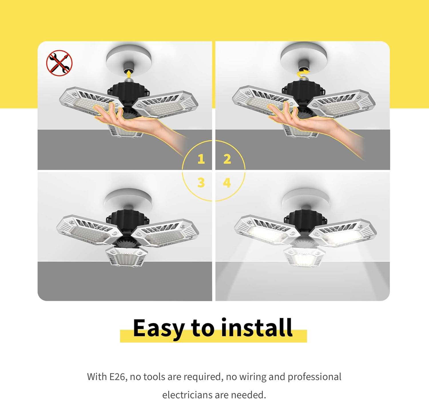 Suреr Brаndѕ GenuBest Adjustable LED Light 2-Pack by DFWin, 60W LED Garage Light, E26 3-Panel Garage Ceiling Light, LED Shop Light, Light Bulb for Garage Working Light, Attic & Basement LED Light