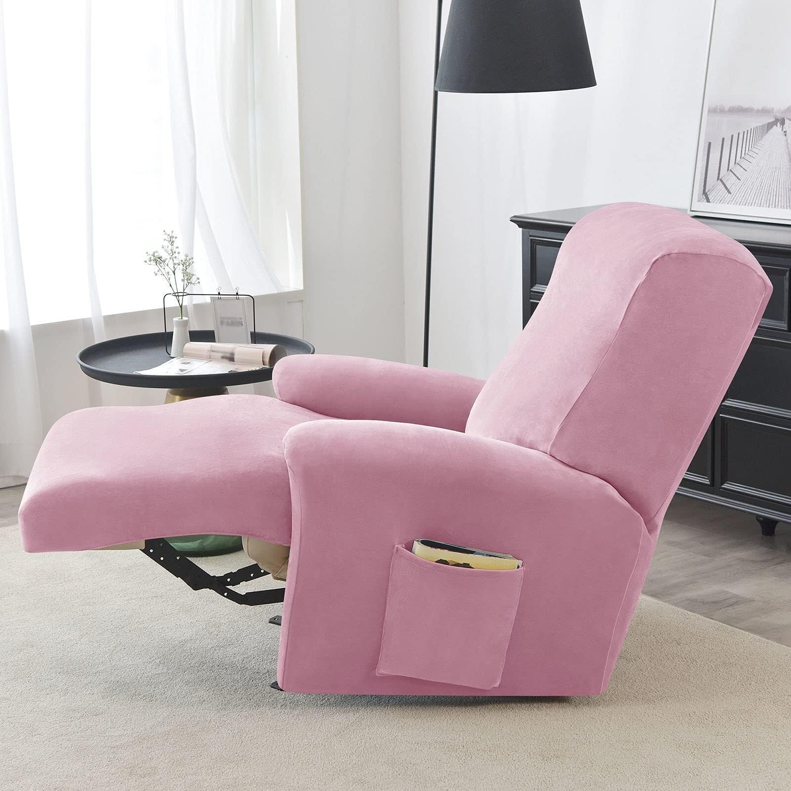 Funda elástica de terciopelo para sillón reclinable, 4 piezas, antideslizante, suave, para relajarse, protector de ajuste universal para decoración del hogar, fácil cuidado