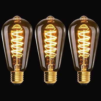 Terafeels 3 Pack E27 Screw Bulbs, ST64, 4W, 220-240V, 2700K Warm White Glow, Amber Glass, Spiral Filament, Dimmable Vintage LED Light Bulb, Decorative Bulbs [Energy Class E]