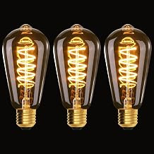 Terafeels 3 Pack E27 Screw Bulbs, ST64, 4W, 220-240V, 2700K Warm White Glow, Amber Glass, Spiral Filament, Dimmable Vintage LED Light Bulb, Decorative Bulbs [Energy Class E]