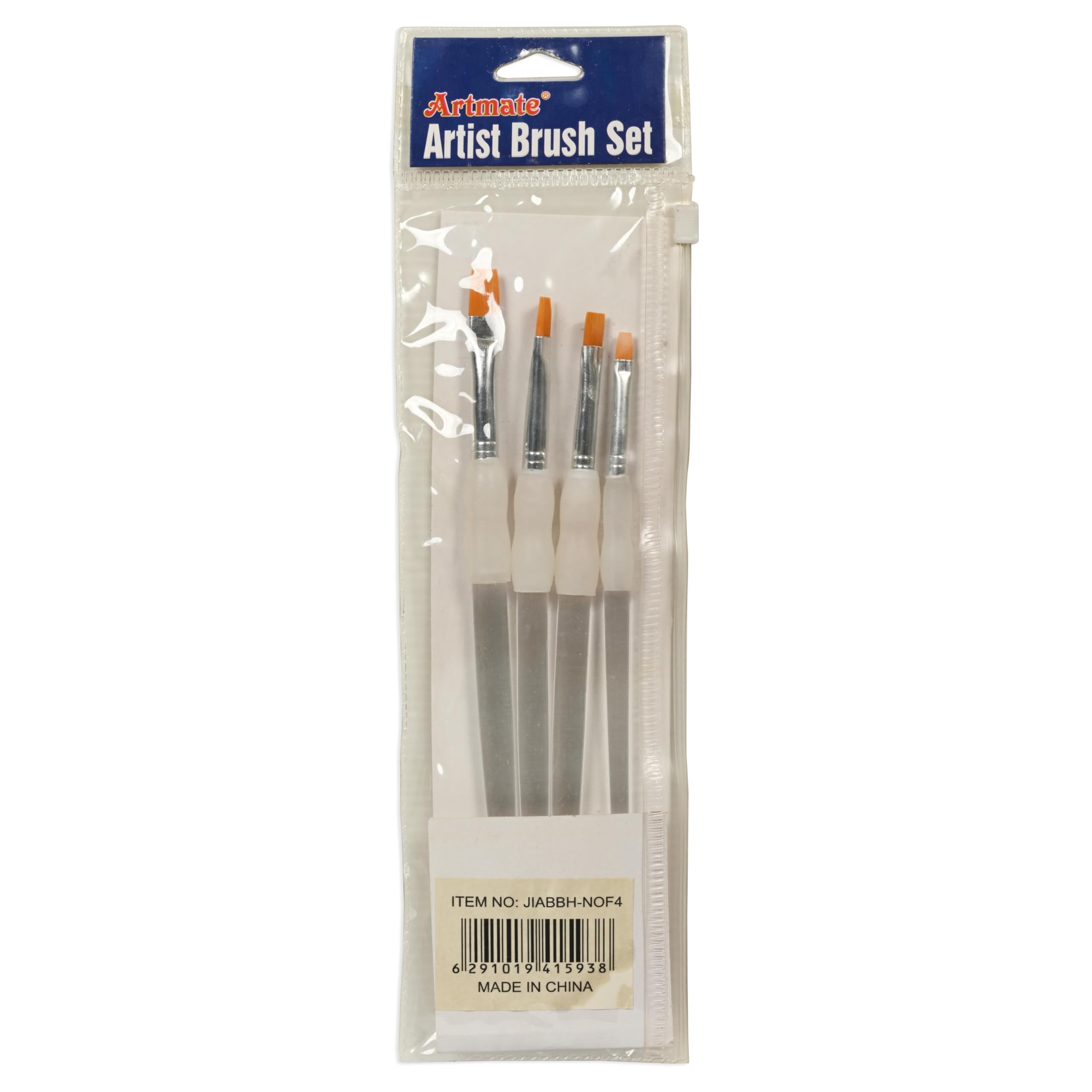 4-Piece Artmate Flat Brush, Size: 2, 4, 6, 8, In Poly Bag with Zipper - JIABBH-NOF4