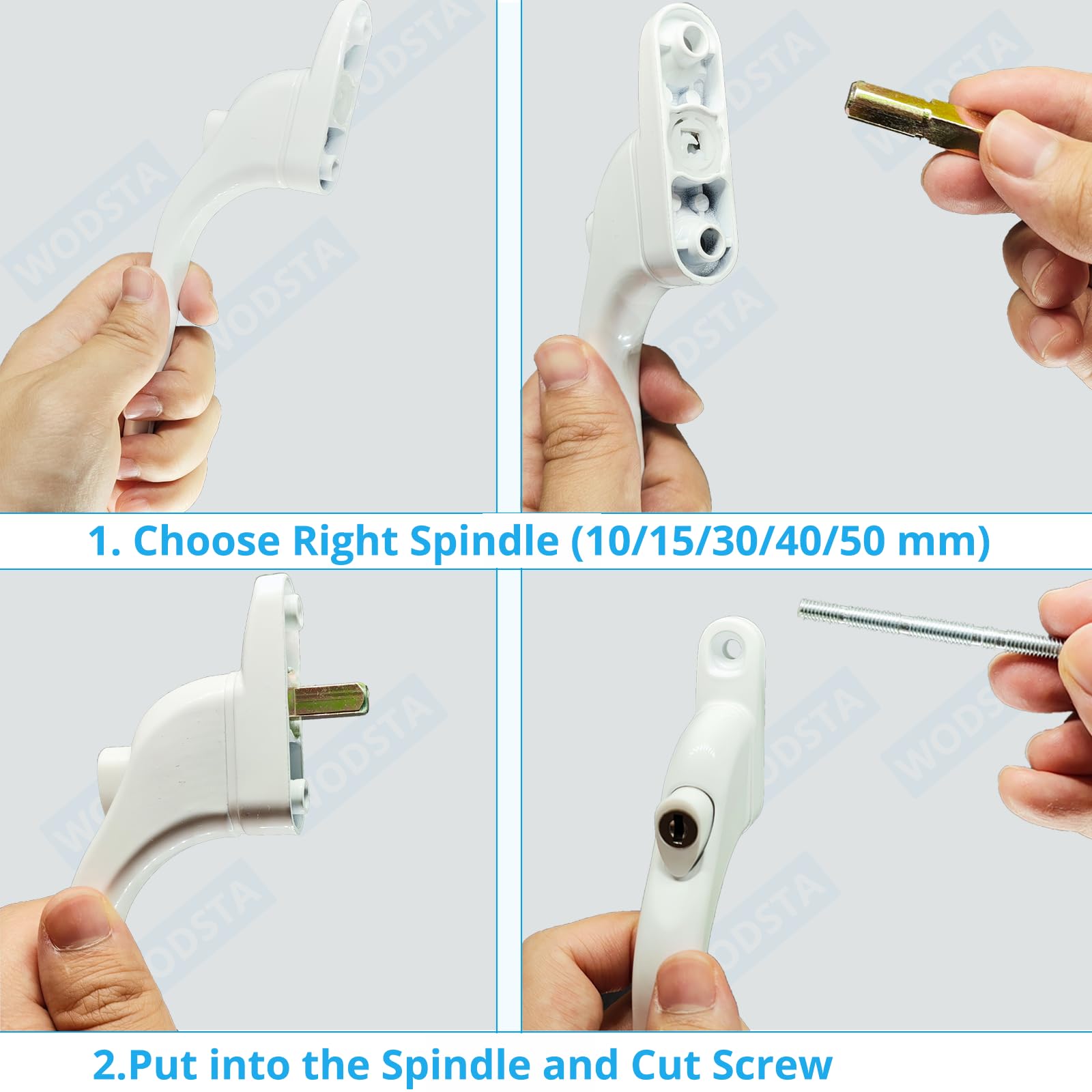WODSTA UPVC Window Handle 2PCS Lockable Window Handle Aluminum White Window Handles for UPVC Windows with Key for 10/15/30/40/55mm - Image 3