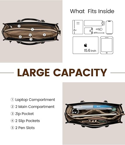 Miniatura 3 de LOVEVOOK Bolsa para laptop para mujer, bolsas de trabajo de 15.6 pulgadas para mujer, bolsa de mano profesional de yute para computadora, bolso de