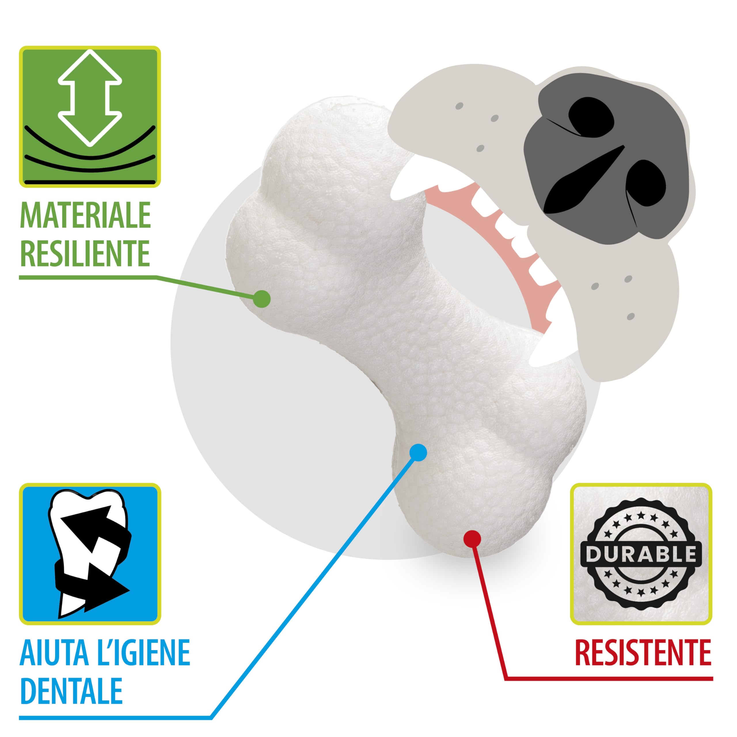 Ferplast Gioco Cane, Osso per Cani, in Materiale Durevole, Atossico, Resistente ai Morsi, per Igiene Dentale del Cane, Rimbalza e Galleggia, CHEWA BOING Osso, Giochi per Cane Grande, Bianco
