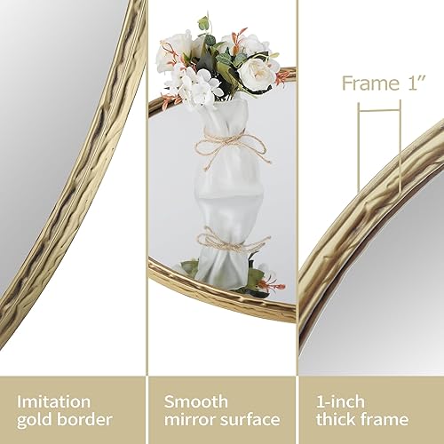 Miniatura 5 de Espejo redondo de baño RD24 pulgadas, color dorado antiguo, espejo de acento con marco de metal, moderno espejo de pared rústico envejecido,