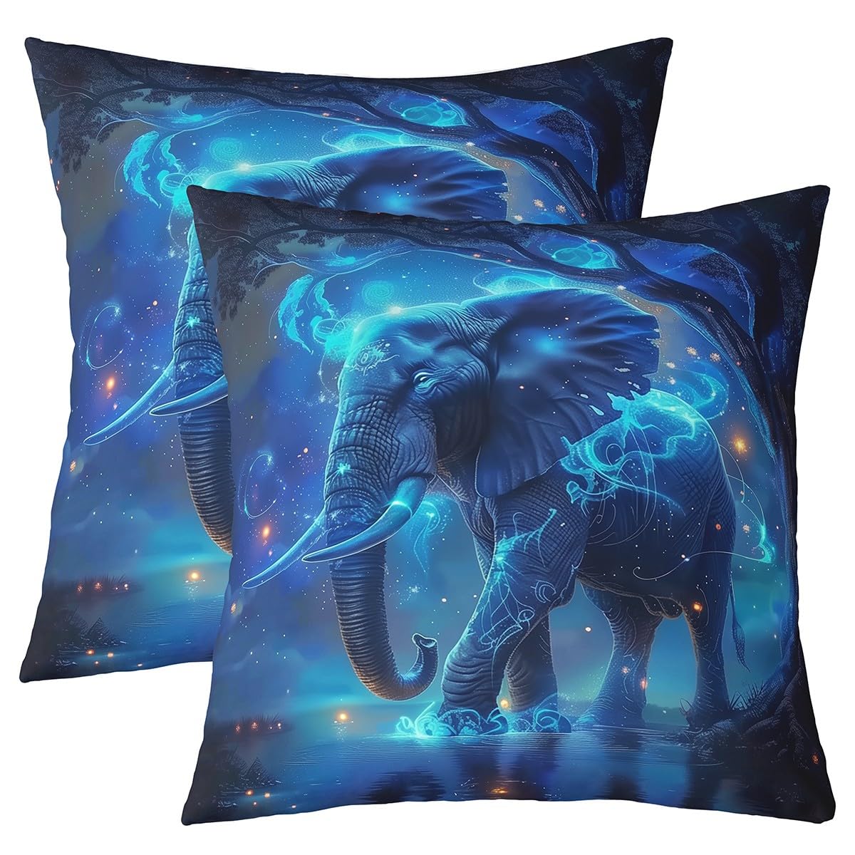 Homewish Kissenbezüge Set von 2 60x60cm Elefant Tier Kissenbezug Boho Elefant Kissenabdeckungen werfen für Kinder Jugend Erwachsene Magische Safari Tierdruck Dekorative Kissenbezüge Exotischer Stil