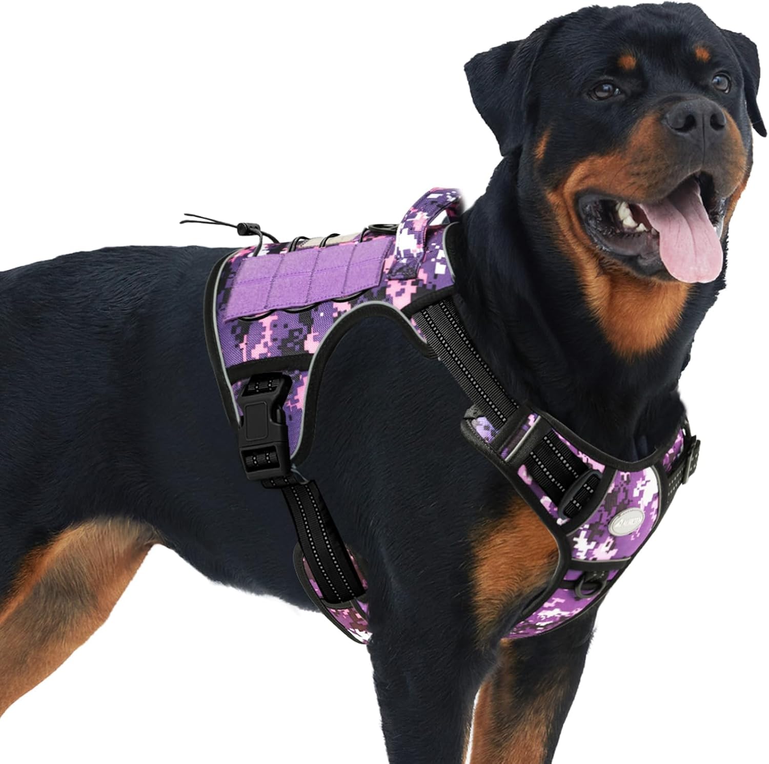 Auroth Tactical Dog Harness for Small Medium Large Dogs No Pull Adjustable Pet Harness Reflective K9 Working Training Easy Control Pet Vest Military Service Dog Harnesses (L, Purple Camo)