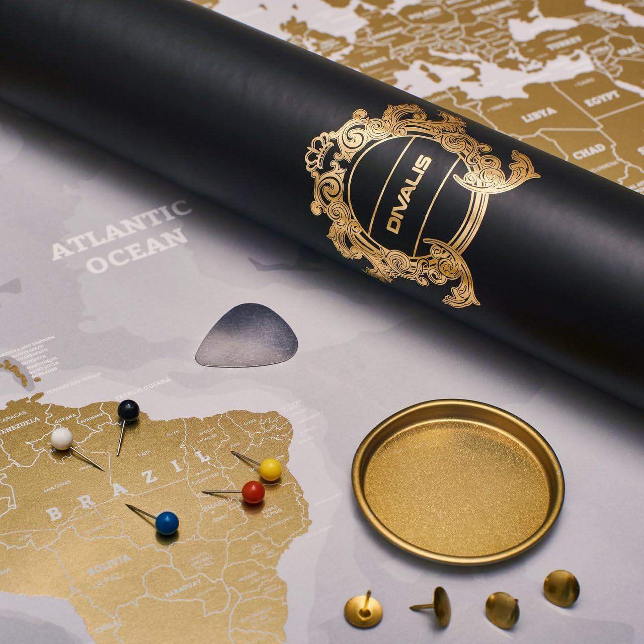 Mapa del mundo laminado extra grande para rascar, mapa de viaje dorado y blanco de primera calidad, el mejor mapa dorado XL para rascar, todos los accesorios incluidos