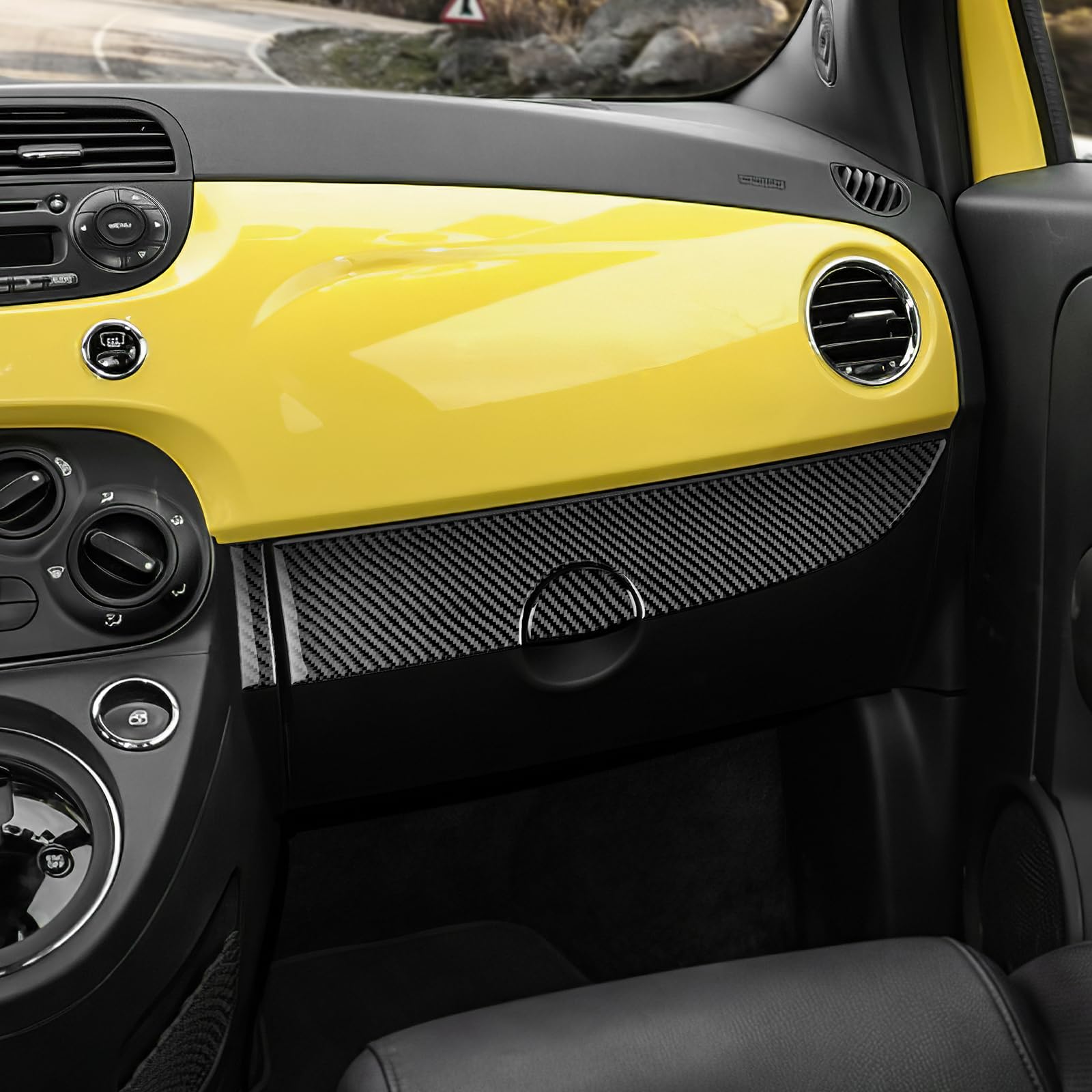 KUNGKIC Per Fiat 500 2011-2023 Abarth 595 2016-2023 Auto Passeggero Guanto Scomparto Trim Sticker Storage Box Cover Trim Fibra di carbonio Accessori Interni Regalo (Nero)