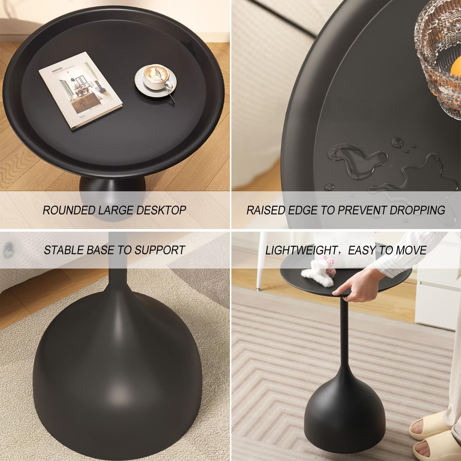 Juego de mesa auxiliar lateral, mesa auxiliar redonda pequeña para sala de estar, mesas anidables de metal, mesas de pedestal, mesa auxiliar para sofá y mesa de consola de noche, negro mate 5