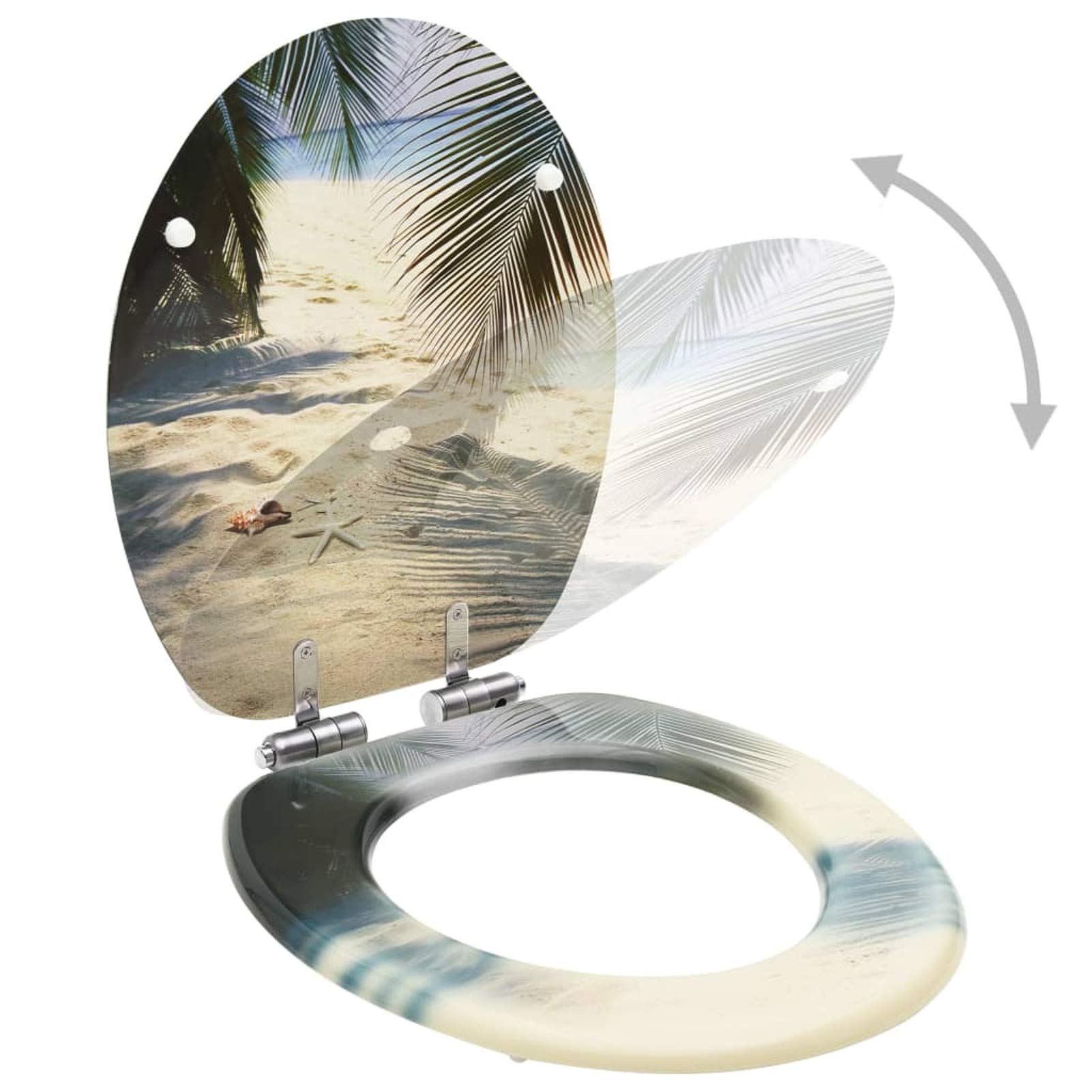 Homgoday Asiento de inodoro con cierre amortiguado de MDF con diseño de playa, tapa para inodoro