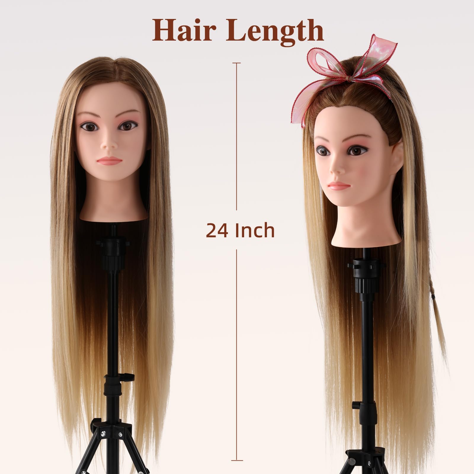 Frisierkopf Echthaar 24 Zoll Friseur Übungskopf mit Halter + DIY Haare Set