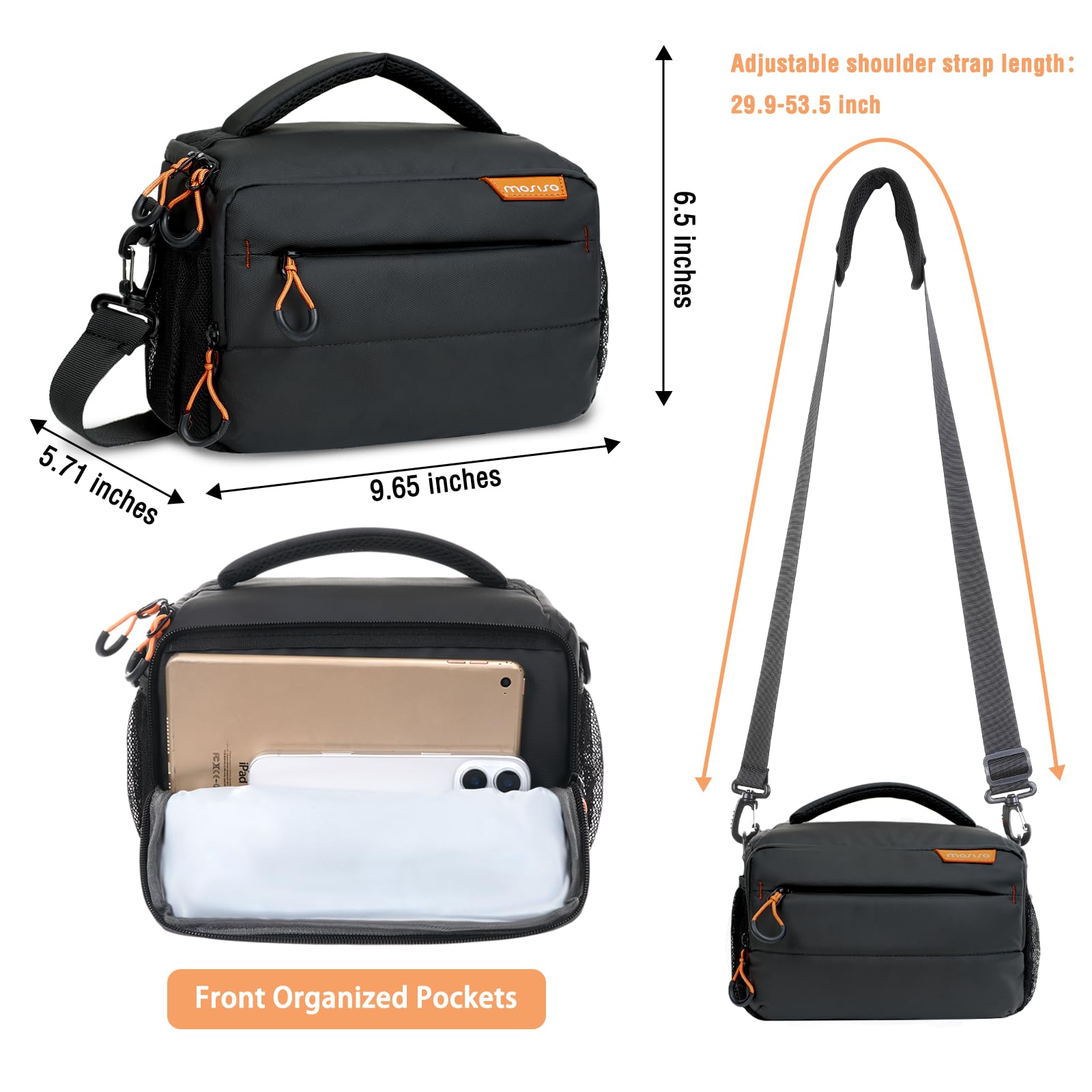 MOSISO Borsa Fotocamera,Piccola Custodia Fotocamera per Fotografi,Borse Imbottita a Tracolla Compatte per DSLR/SLR/Mirrorless Impermeabile con Copertura Antipioggia per Canon/Nikon/Sony,Nero