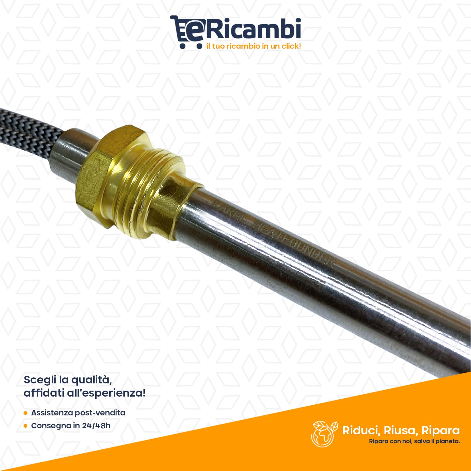 ERICAMBI®, Resistenza Candeletta Cartuccia Accensione per Stufe a Pellet HT62647 con Raccordo Filettato 3/8" Gas, Lunghezza Totale 140 mm - Potenza 270W, per Modelli Qlima Ravelli Ecoteck Adler Amg