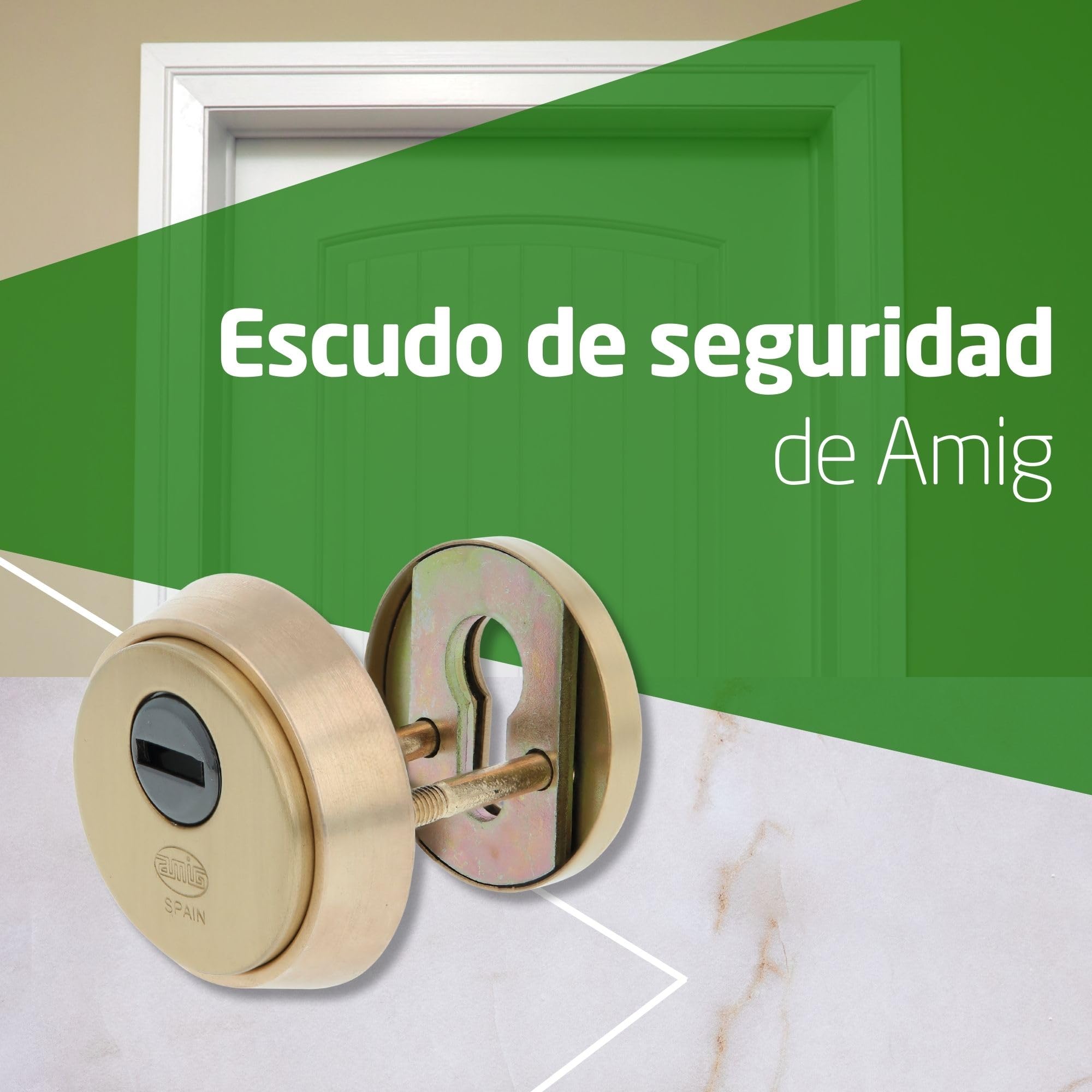 Amig - Escudo Redondo de Seguridad para Cerraduras Mod. 40 - Ø 65 mm - Con Placa Antitaladro y Tuercas Antirrobo - Anillo Exterior Macizo - Latón Acabado en Mate