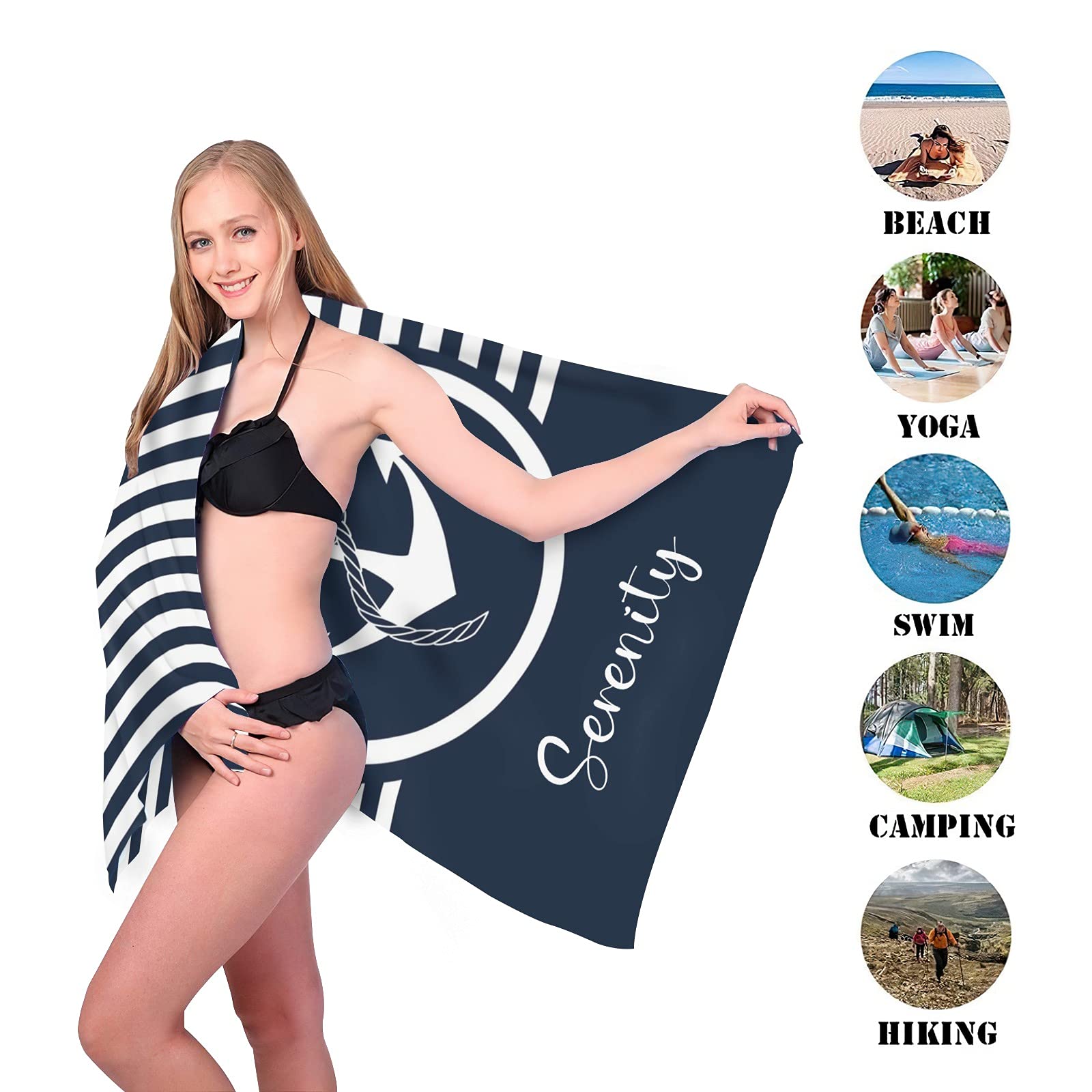 Custom Nautical Anchor Beach Towel - Personalized 60x30 Inch Quick-Dry Towel For Travel, Pool, Or Gift - View #7