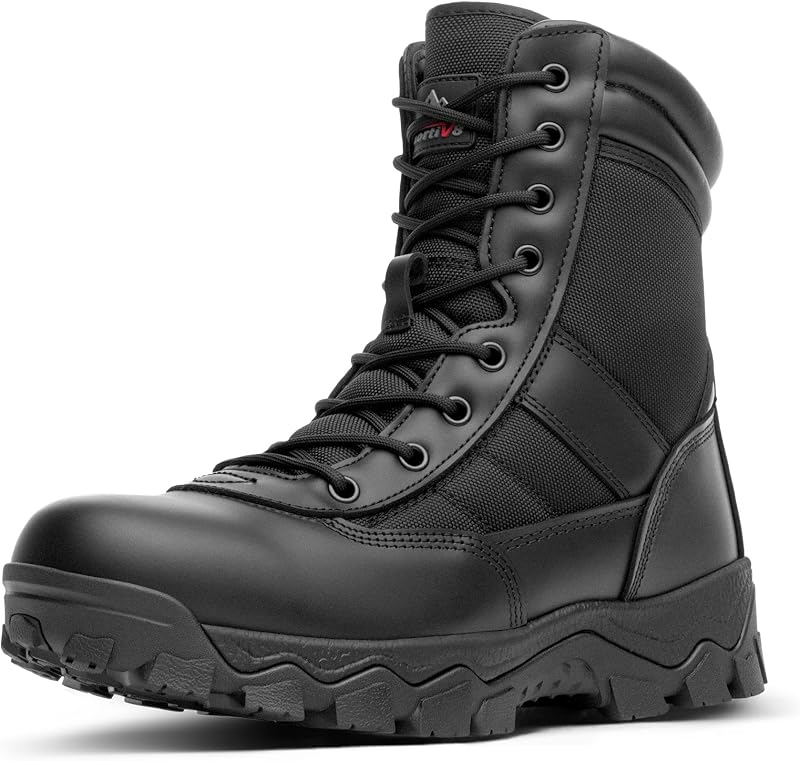 NORTIV 8 Botas de trabajo militares tácticas para hombre con cremallera lateral | Botas de combate para moto outdoor 8 pulgadas 2.0 Trooper-pro