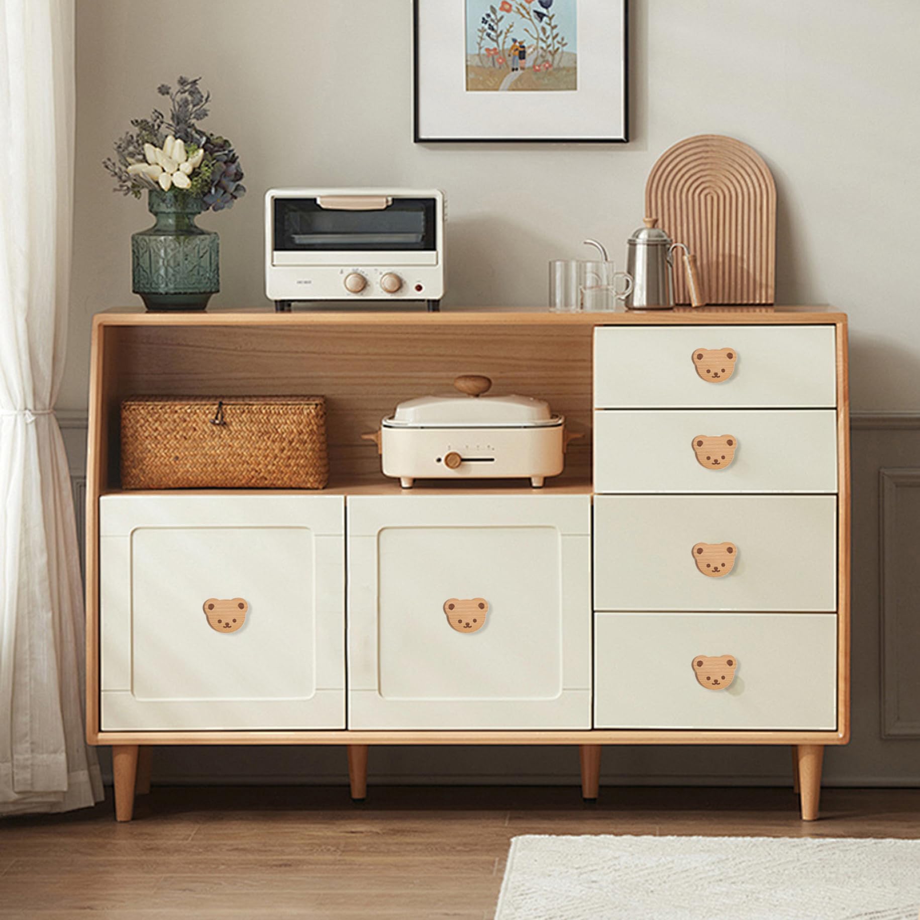 Süße Schubladenknöpfe, Kinderkommodeknöpfe, 15pcs Holz Kinderkommodenknöpfe Cartoon Bären Form Kinderzimmer Kommode Knöpfe mit Schrauben einfach zu stalltschrank -Griffe für Kinderzimmerdekoration