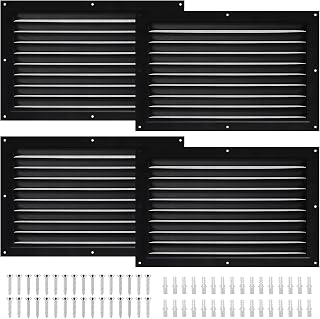 4 Pack 8" x 12" Metal Shed Vents with Screen Mesh, Black