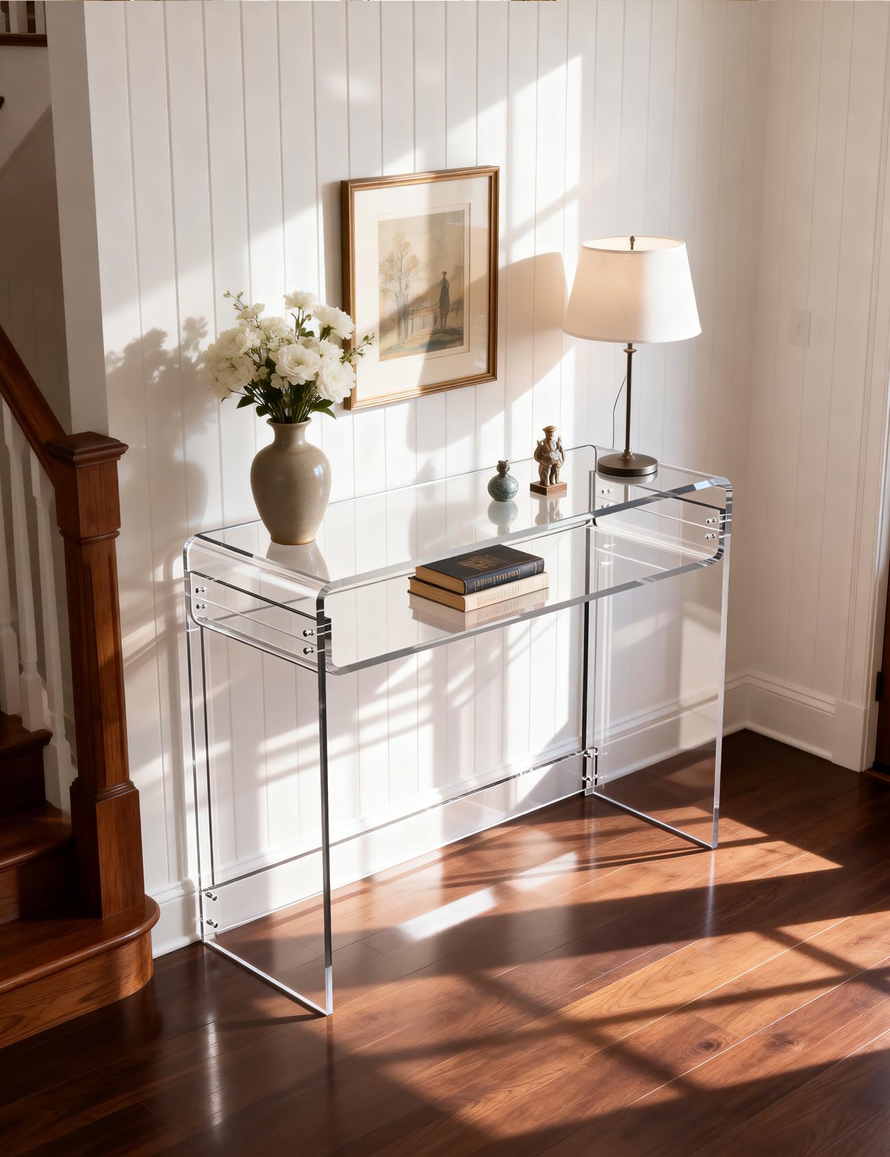 Mesa Escritorio de Acrílico, Mesa Auxiliar Escritorio de Pequeño Espacio, Ahorrar Espacio Escritorio de Computadora Doméstico, 85 x 40 x 75 cm (Claro)