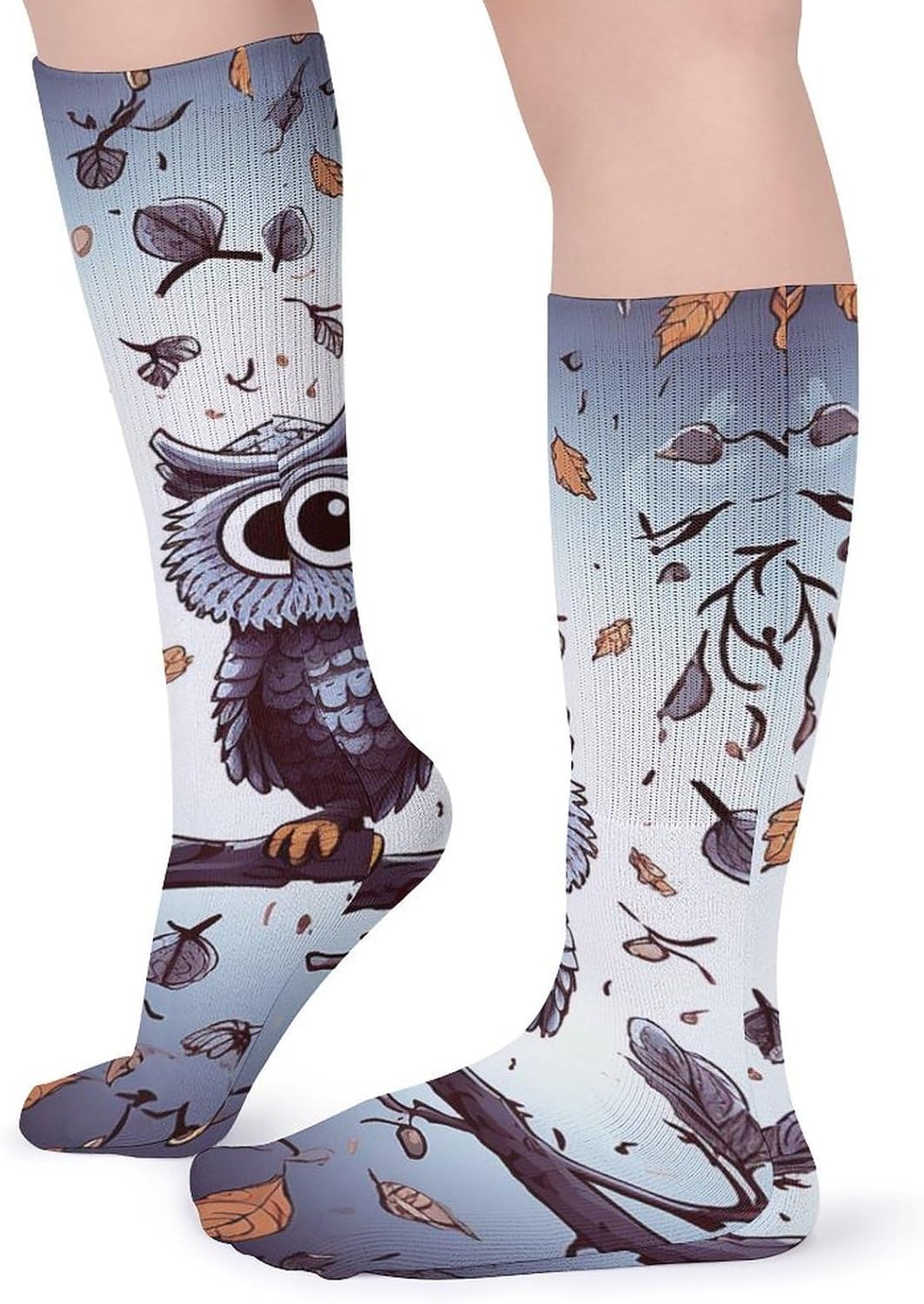 Breathable Crew Sock, Moisture Wicking, Athletic Calf Socks, Cozy | Owl Tree Branches Compression Socks for Women Men, Lightweight High Work Socks for Business, Casual