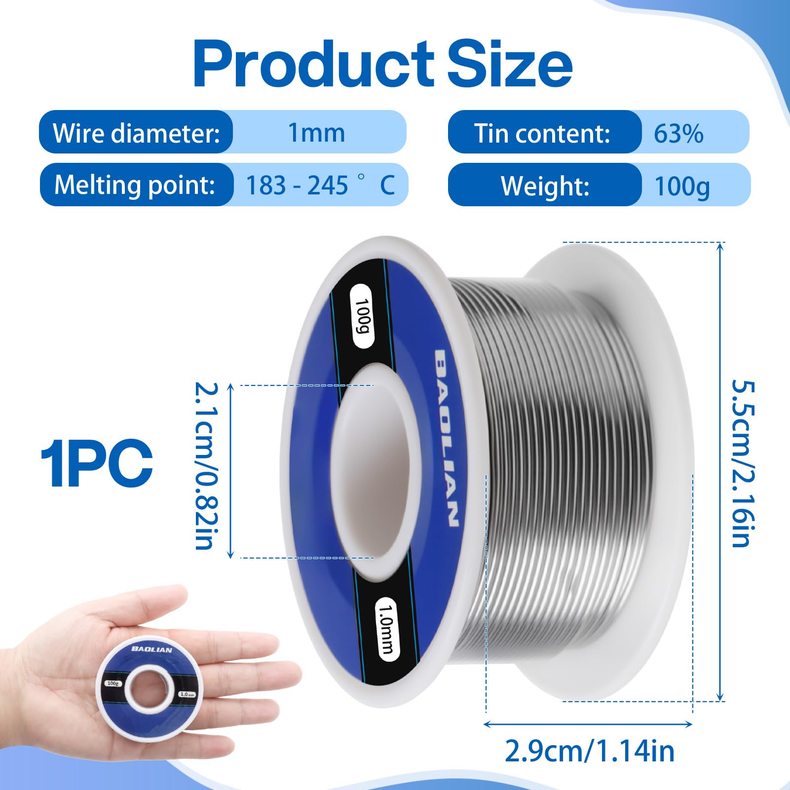 Filo per Saldatura, 1 mm 100g Stagno per Saldatura con Nucleo di Colofonia, Stagno per Saldatura Elettronica, Saldatura per la Riparazione e i Componenti Elettronici