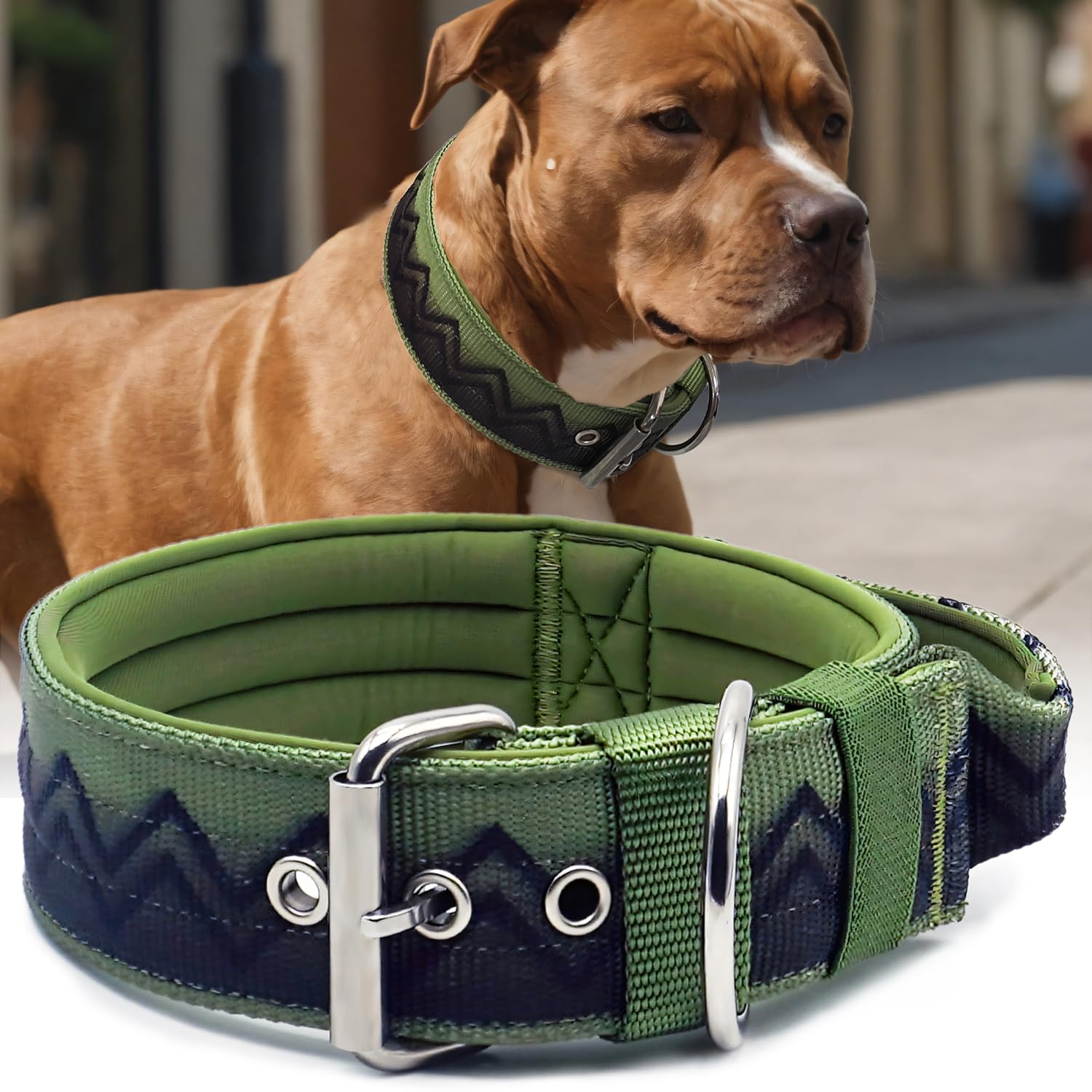 Collier pour Grands Chiens NeckShield Kontroll - Collier pour Chien De 5 cm De Large avec Rembourrage Extra Épais Et Poignée,Protection Professionnelle,50-58cm,Vert