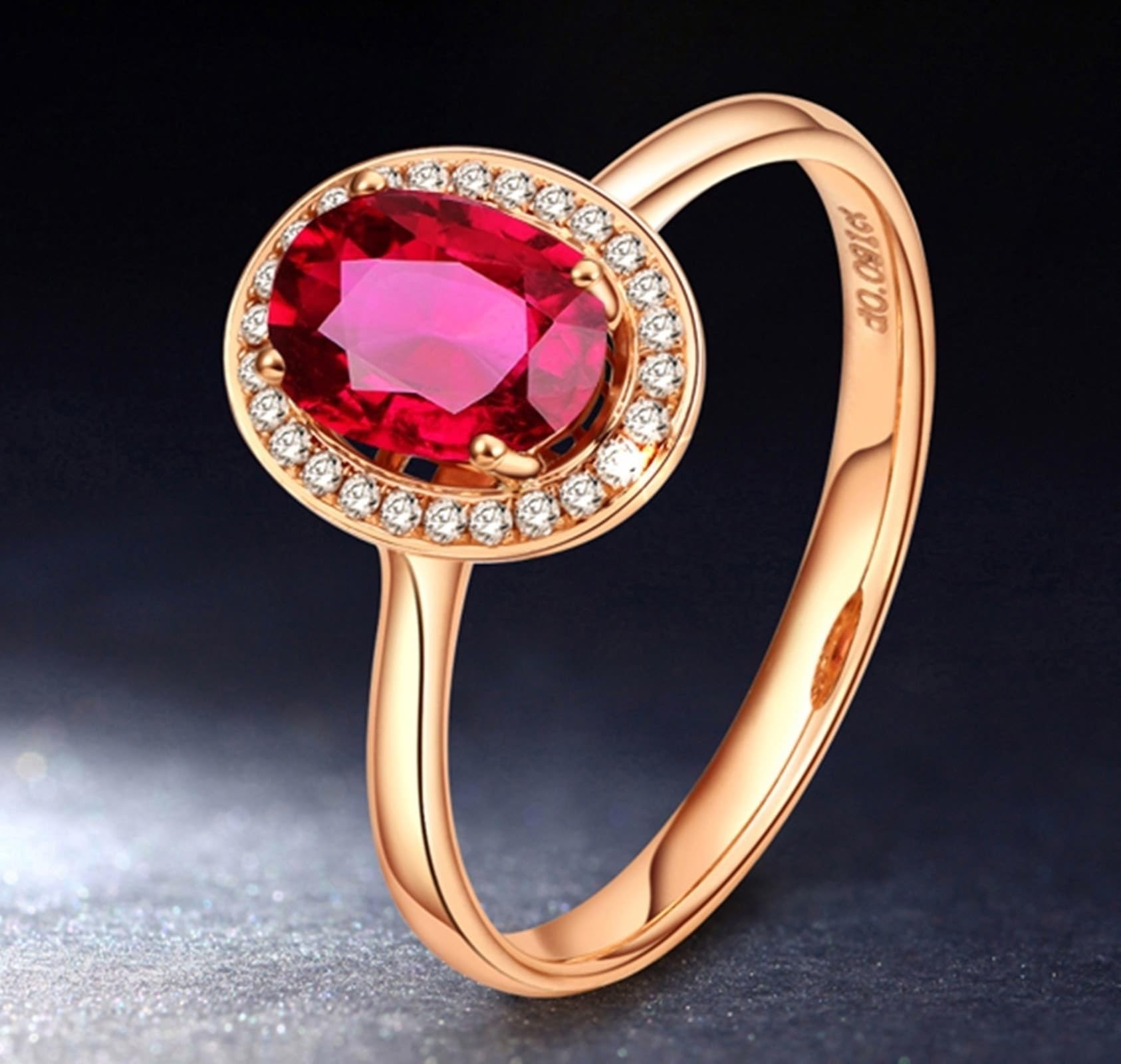 Anillo de oro rosa de 18 quilates Au750, anillos de boda clásicos con turmalina de 1,3 quilates, corte ovalado, anillo de diamante con diamante de oro rosa de 18 quilates, joyería auténtica,