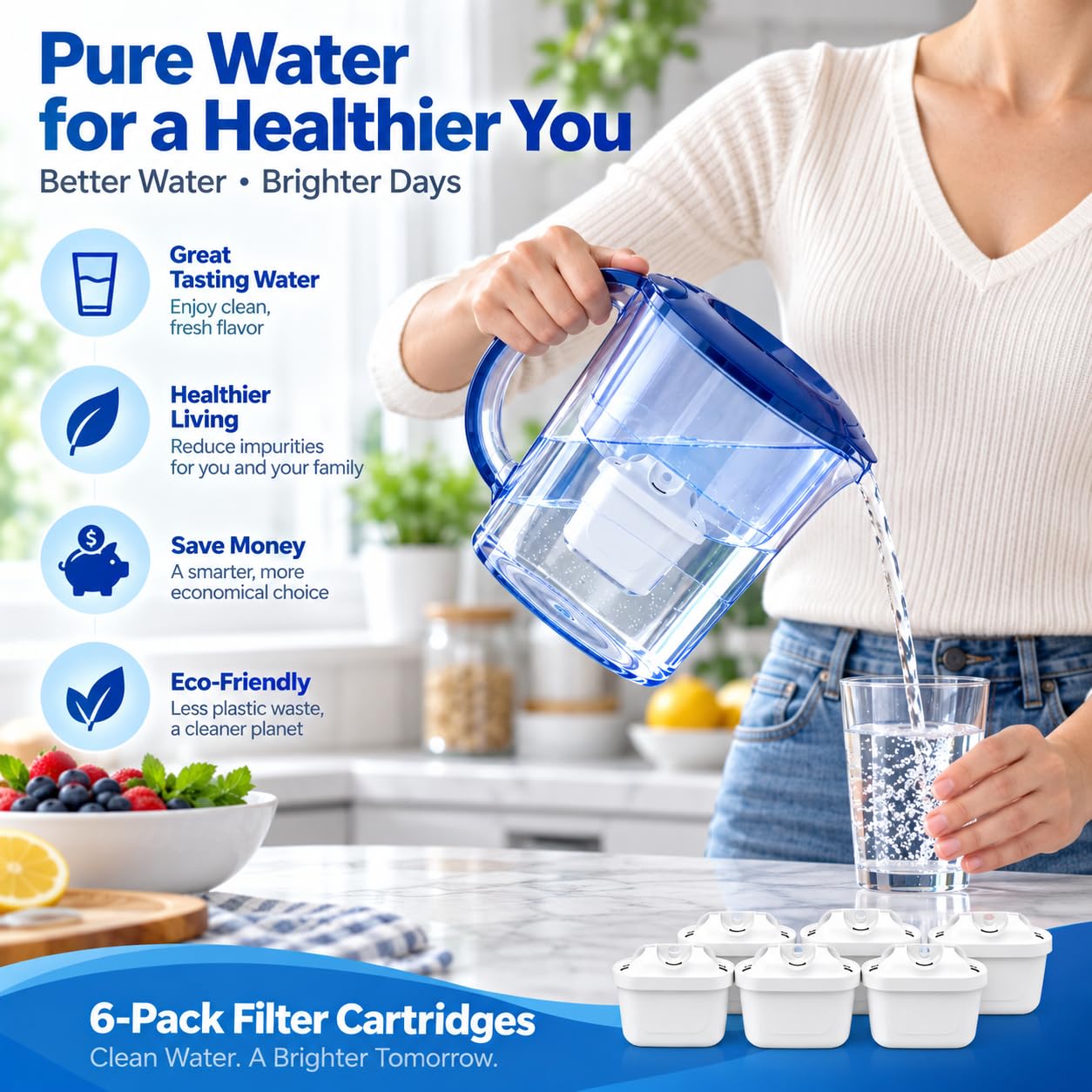 6 Cartouches Filtrantes pour Carafe pour BWT Aqualizer 2.6 L