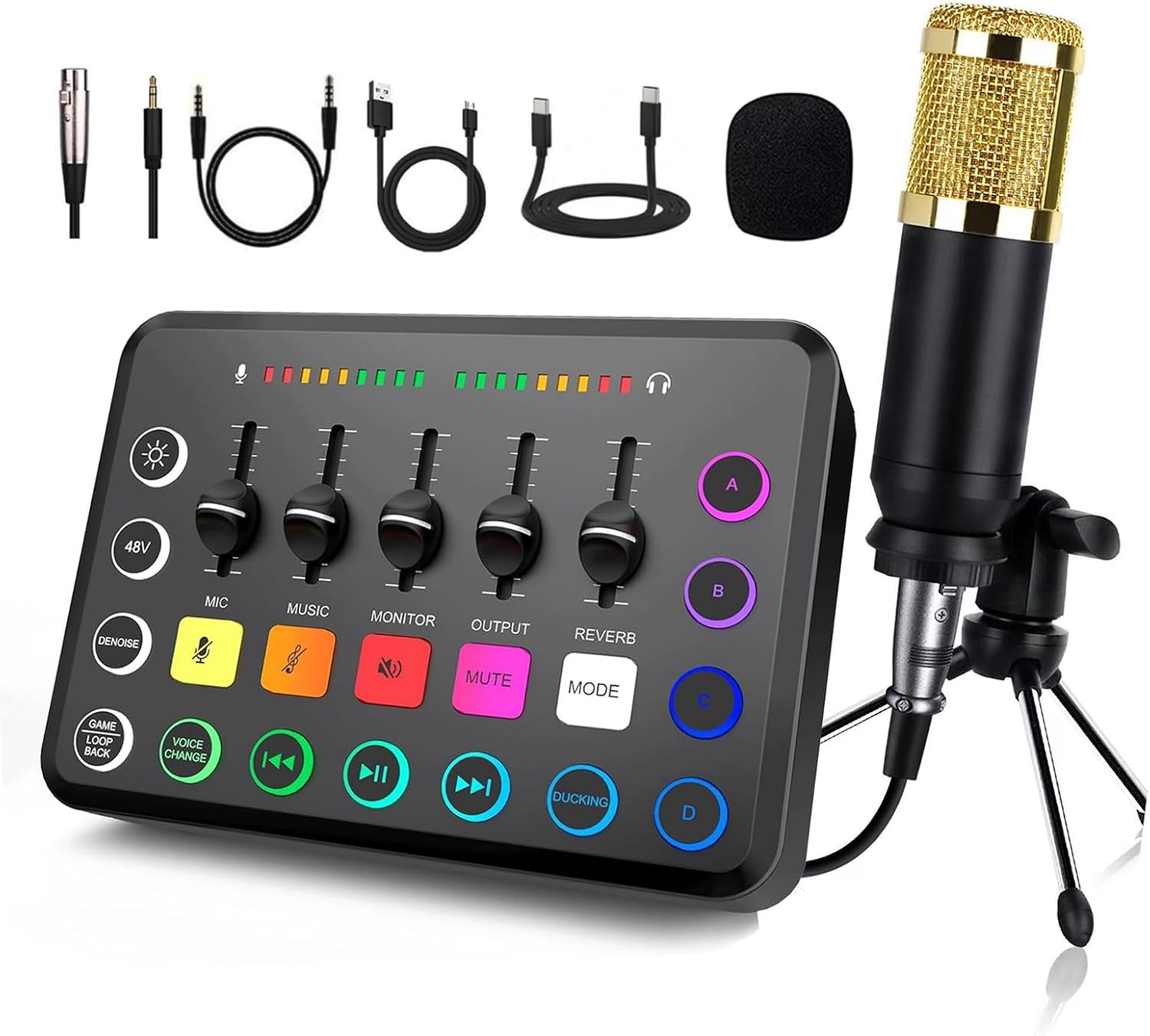 NEWFUN Audio Mixer Soundboard Mixer for PC Includes Audio Mixer and BM800 Microphone RGB PC Mixer for Streaming DIY Sound Effects Volume Control for Podcasting Recording and Vocals