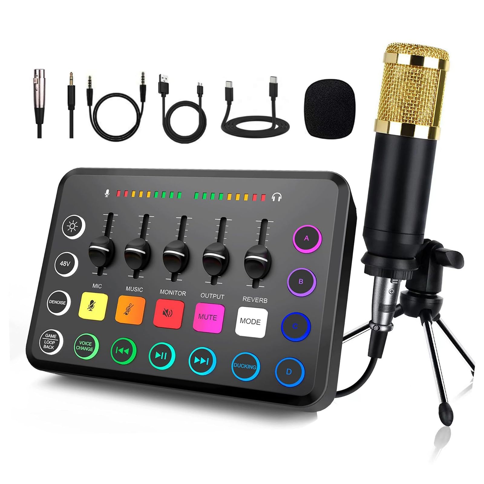 NEWFUN Mixer audio da gioco, streaming, audio mixer,Bluetooth, Include mixer audio e microfono BM800, mixer RGB per PC per lo streaming, controllo del volume per podcasting, registrazione e voce