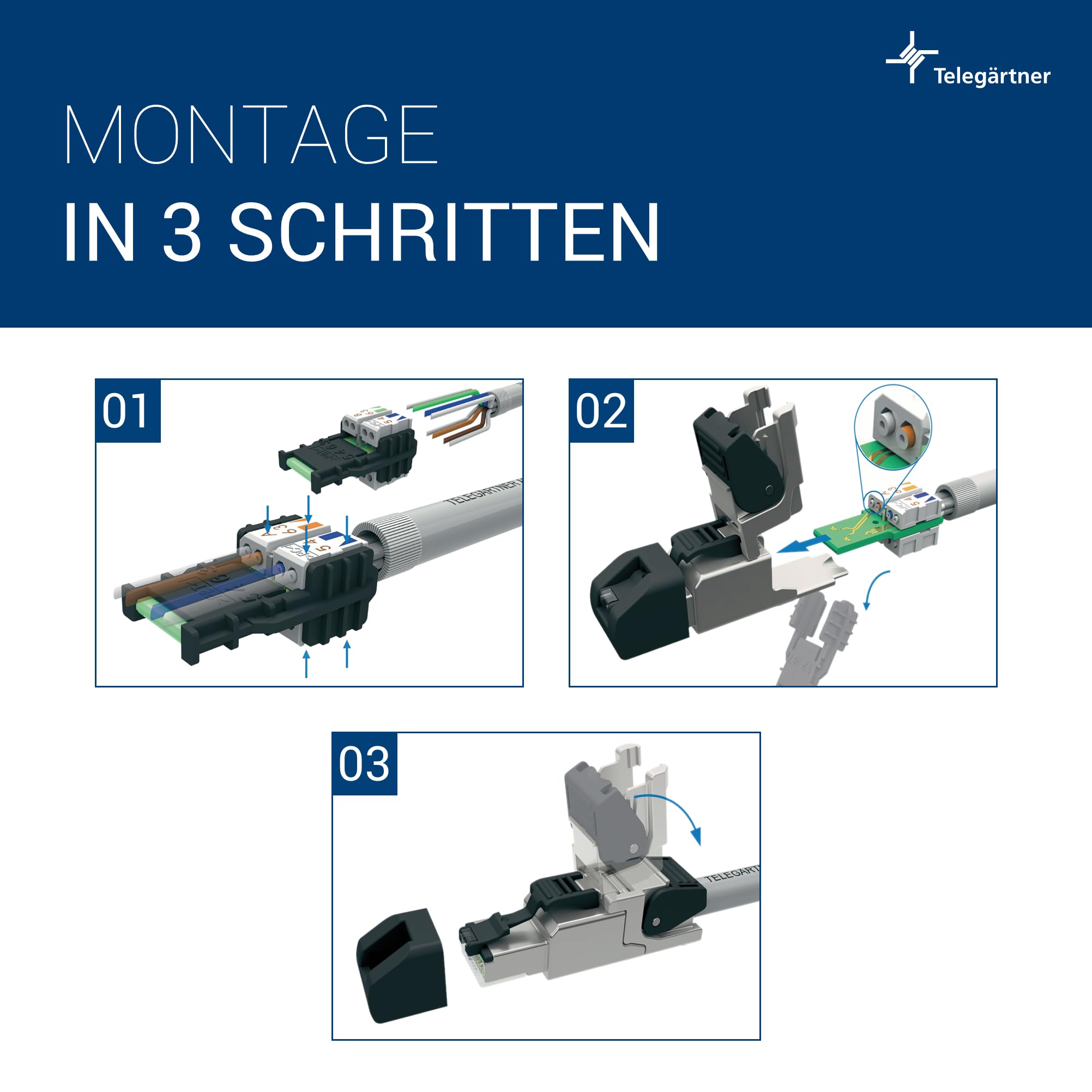TELEGARTNER 12 Stück Feldkonfektionierbarer RJ45-Steckverbinder MFP8 Cat.6A, geschirmt, Vierkammer-Adermanager, Farbcodierung T568B, konfektionierbar vor Ort, IP20
