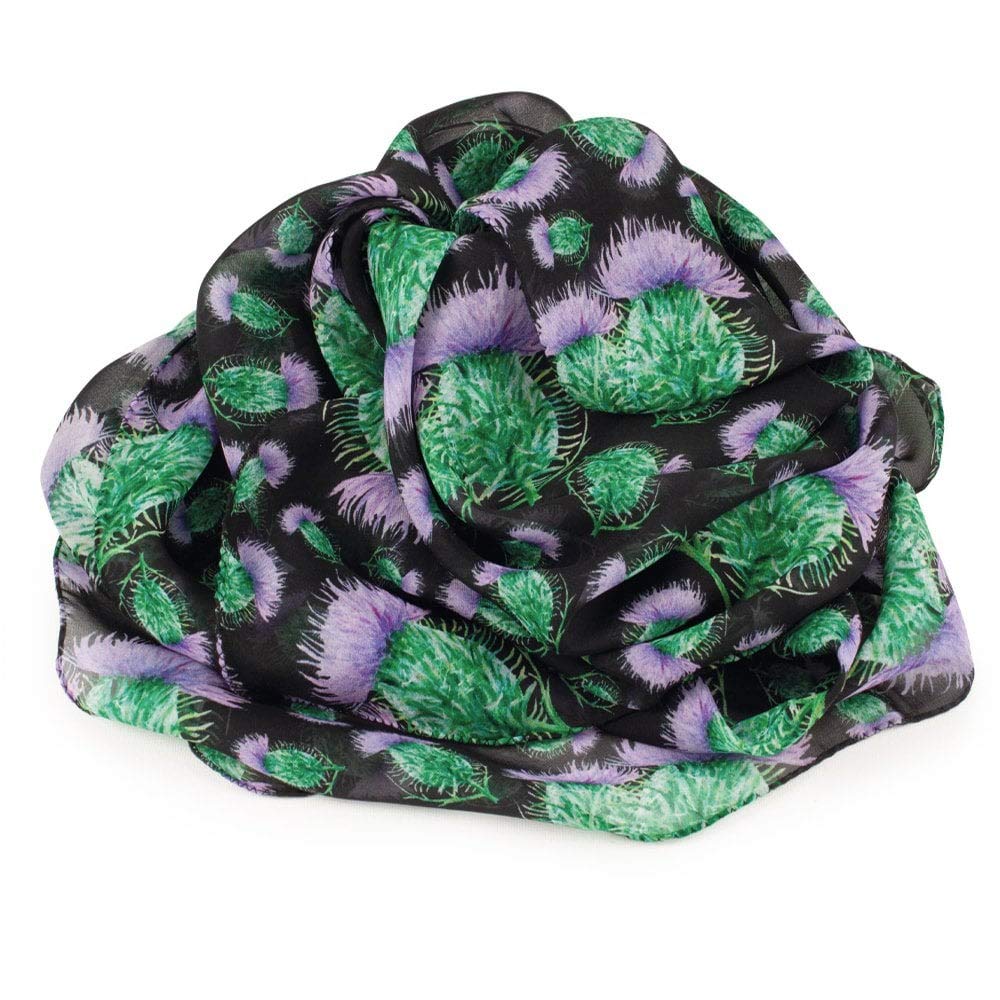 Eternal Collection Women's Multi Scottish Thistle Purple And Black Coloured Pure Silk Scarf 170
