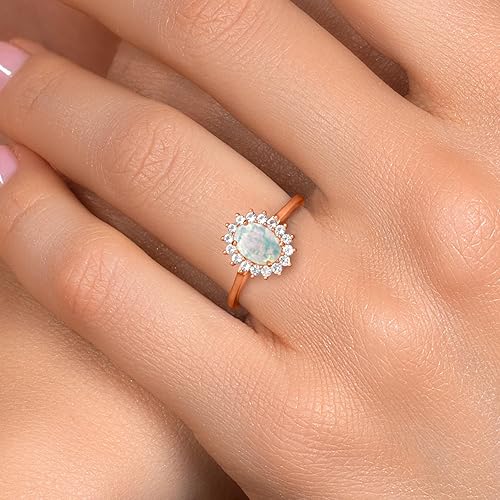 Vista 4 de Gem Stone King Anillo de compromiso ovalado de oro rosa de 10 quilates con piedra natal de 0.276 x 0.197 in y zafiro blanco creado para mujer