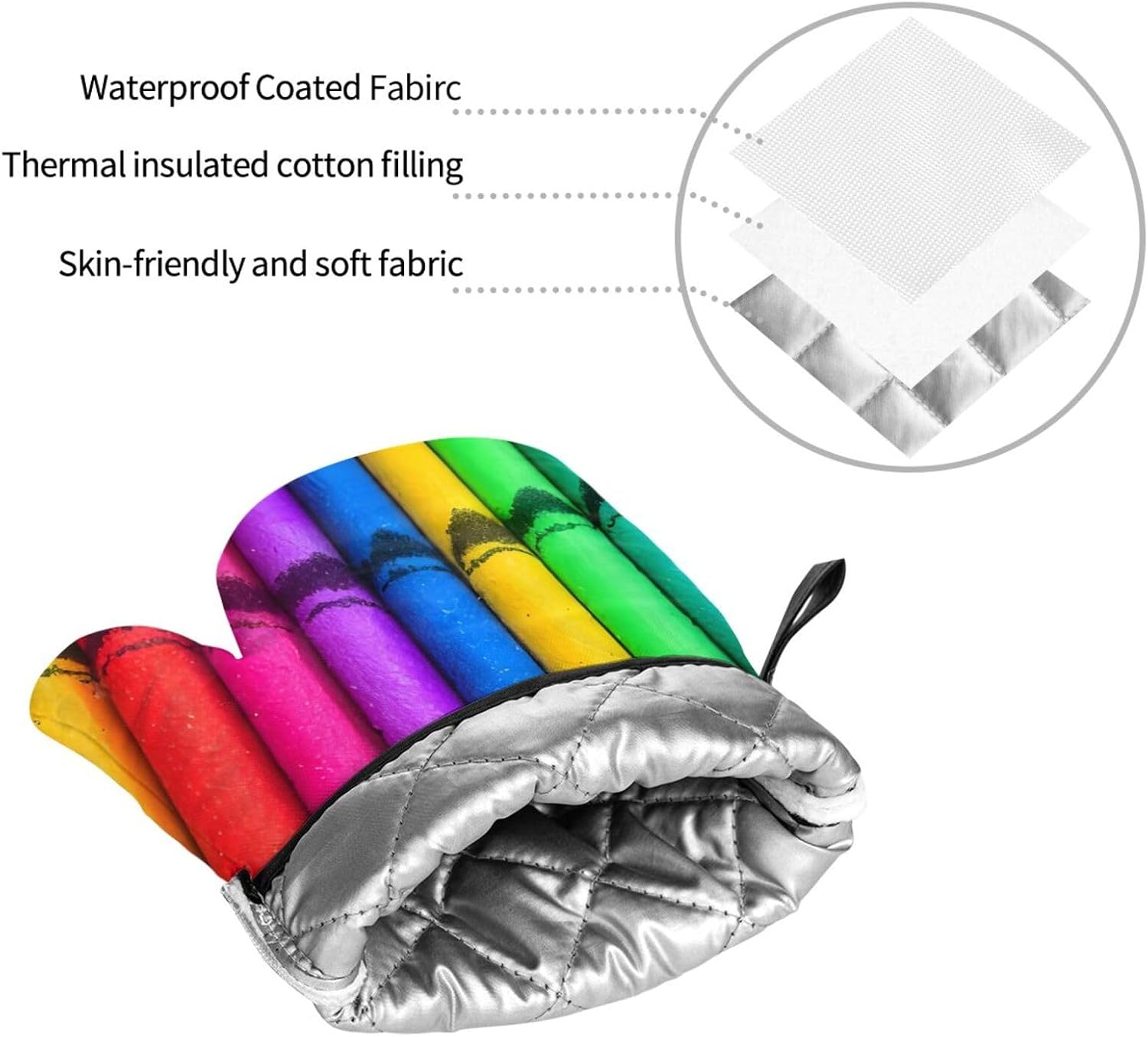 colored crayons Oven gloves and heat-resistant mat 4-piece set. Suitable for grilling, microwave oven frying, and baking