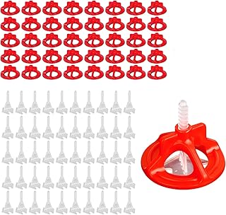 Tile Leveling System Kit, Reusable Caps & Protection Plates, for Seamless Installation on Large-area Floors and Walls (100PCS White Base + 50PCS Red Cap)