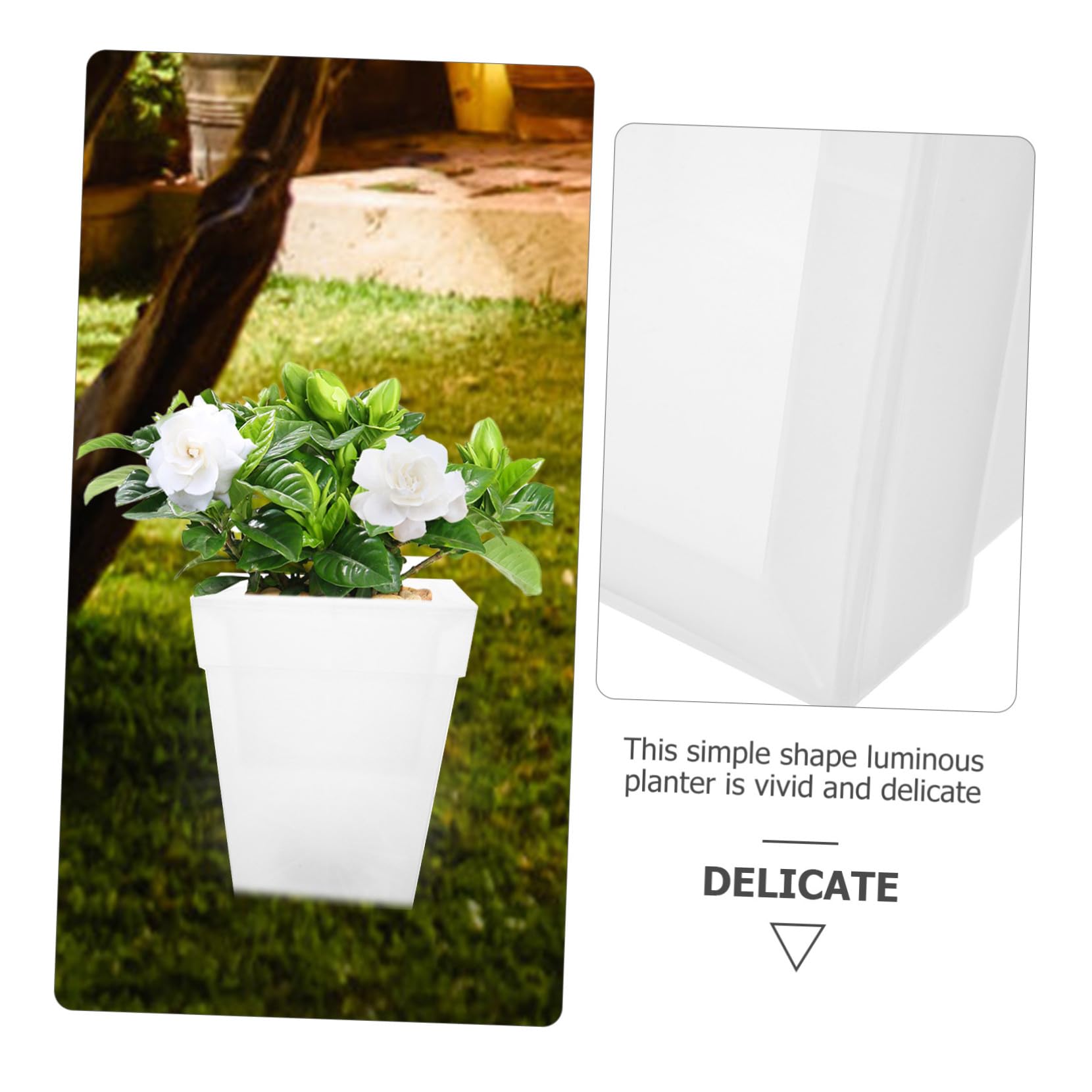 Angoily Lampada Solare Da Fioriera Quadrata Bianca, Grande Vaso Da Esterno Per Giardino Decorativo, Fioriera Luminosa Base in Plastica Per Piante, Per Ambienti Esterni e Cortili