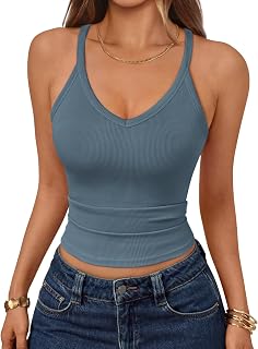 Womens Workout Tank Tops Racerback Summer 2026 Camisole Top V Neck Ribbed Sleeveless Beach Fashion Clothes