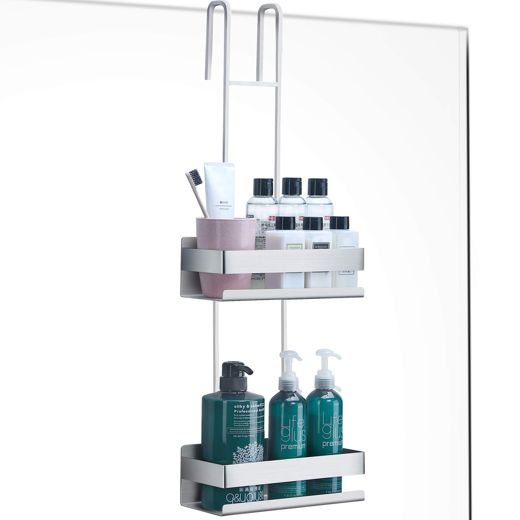 RUICER Shower Caddy Hanging - Over Door Shower Shelf 2 Tier Rust Free Shower Basket No Drilling, Stainless Steel