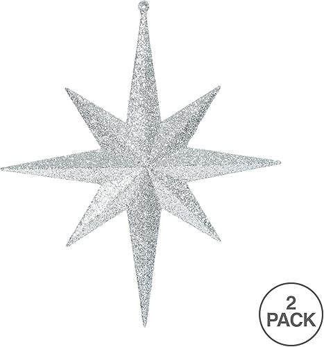 Vista 19 de Vickerman Adorno de Navidad de estrella de Belén con purpurina iridiscente de oro rosa de 8 pulgadas, 4 por caja