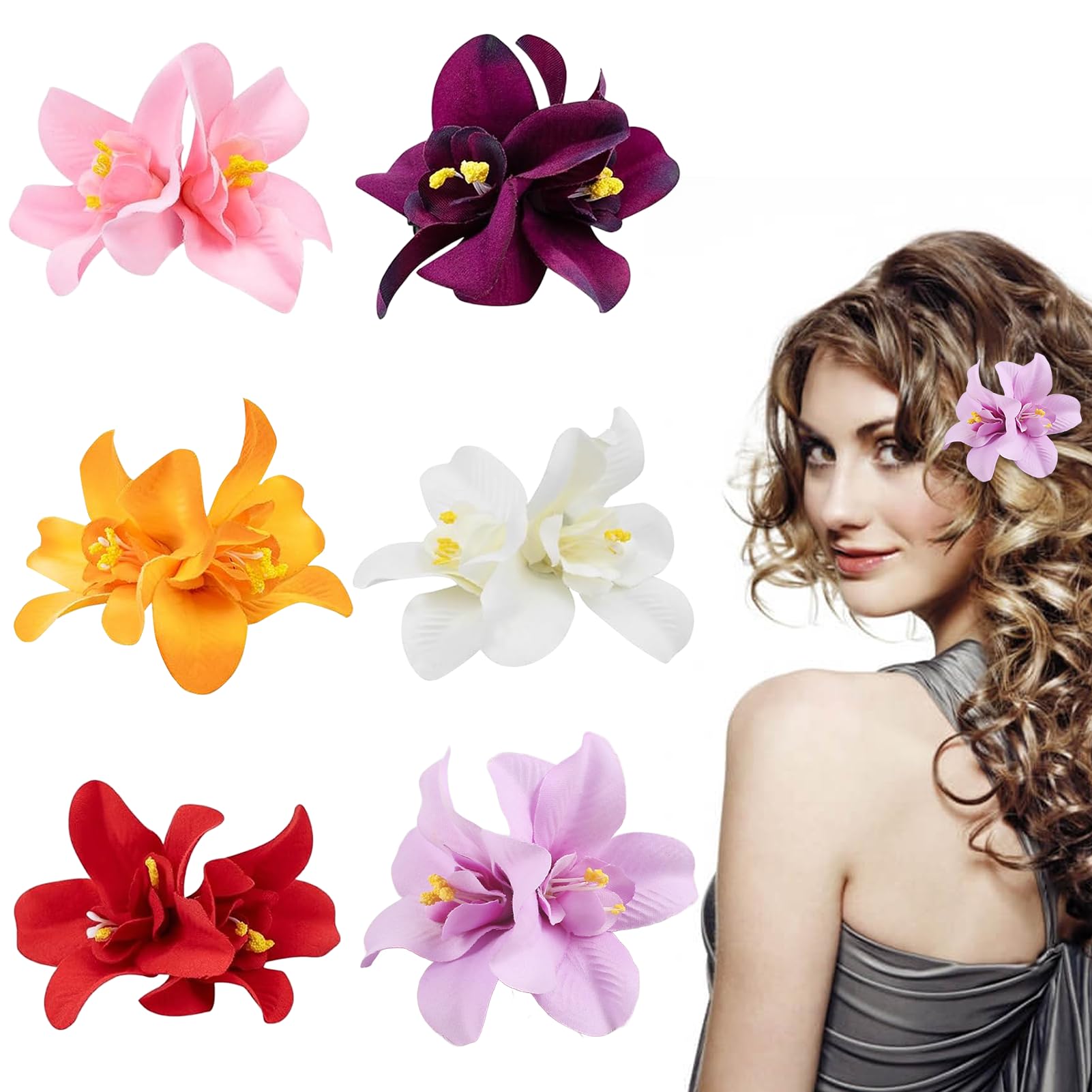 HIFOT Hawaii-Blumen Haarspangen Set - 9 Bunte Doppel-Orchideen Clips Für Frauen & Mädchen, 10x7,5 Cm, Für Party & Hochzeit