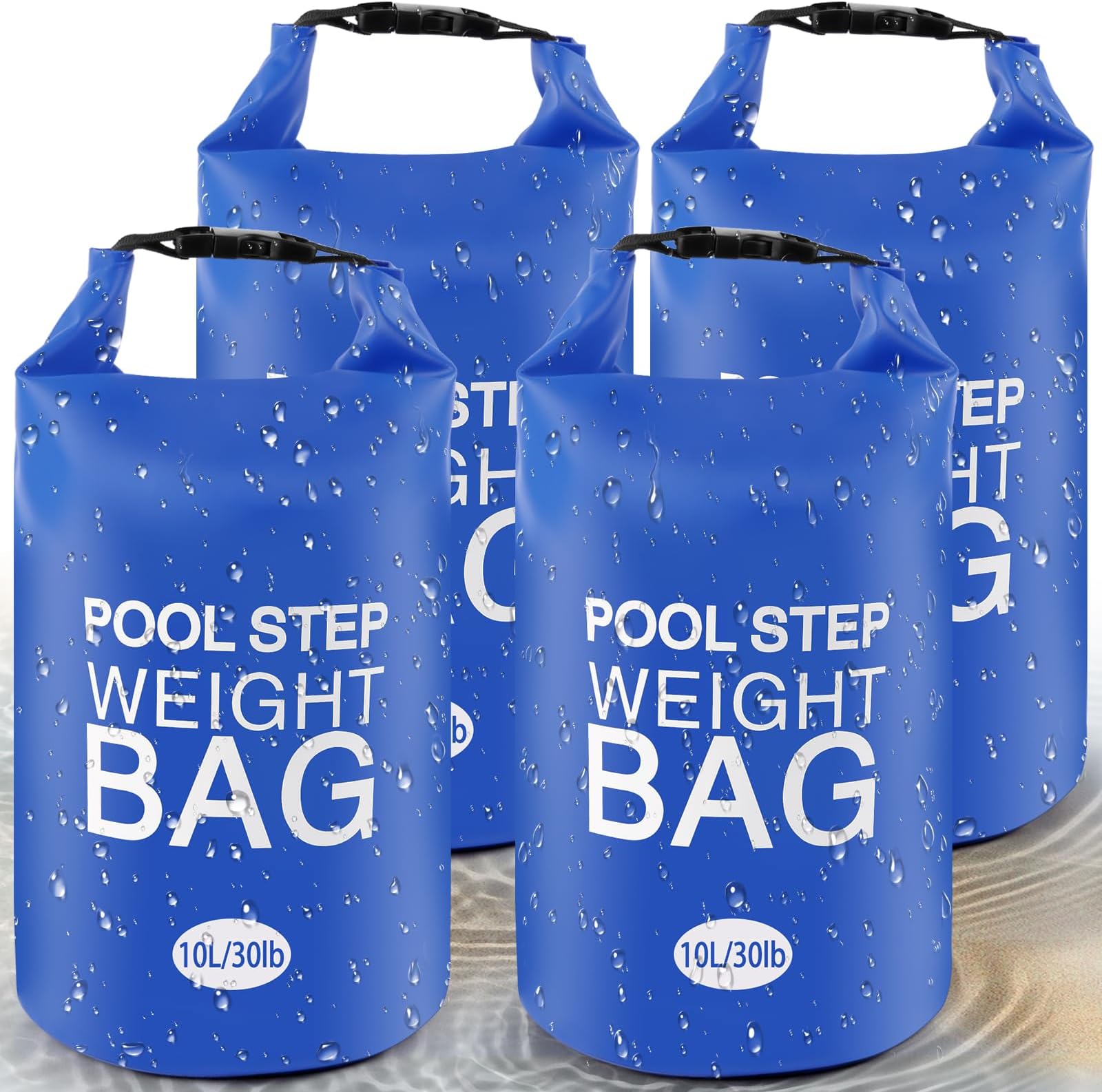 30 lb Heavy Duty Pool Ladder Weights - 4 Pack Pool Step Sand Bags for Above Ground Pools, Waterproof 500D PVC, Tear-Resistant Pool Stair Stabilizer to Prevent Floating, Blue