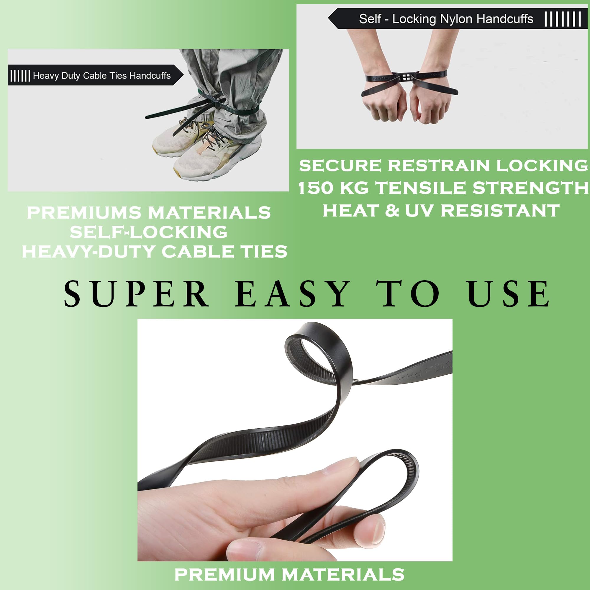 Polsini doppi in nylon resistente, 13 mm x 900 mm, fascette per cavi a doppio anello, resistenti ai raggi UV e al calore, resistenza 180 kg, chiusure per cavi di grado industriale (100)